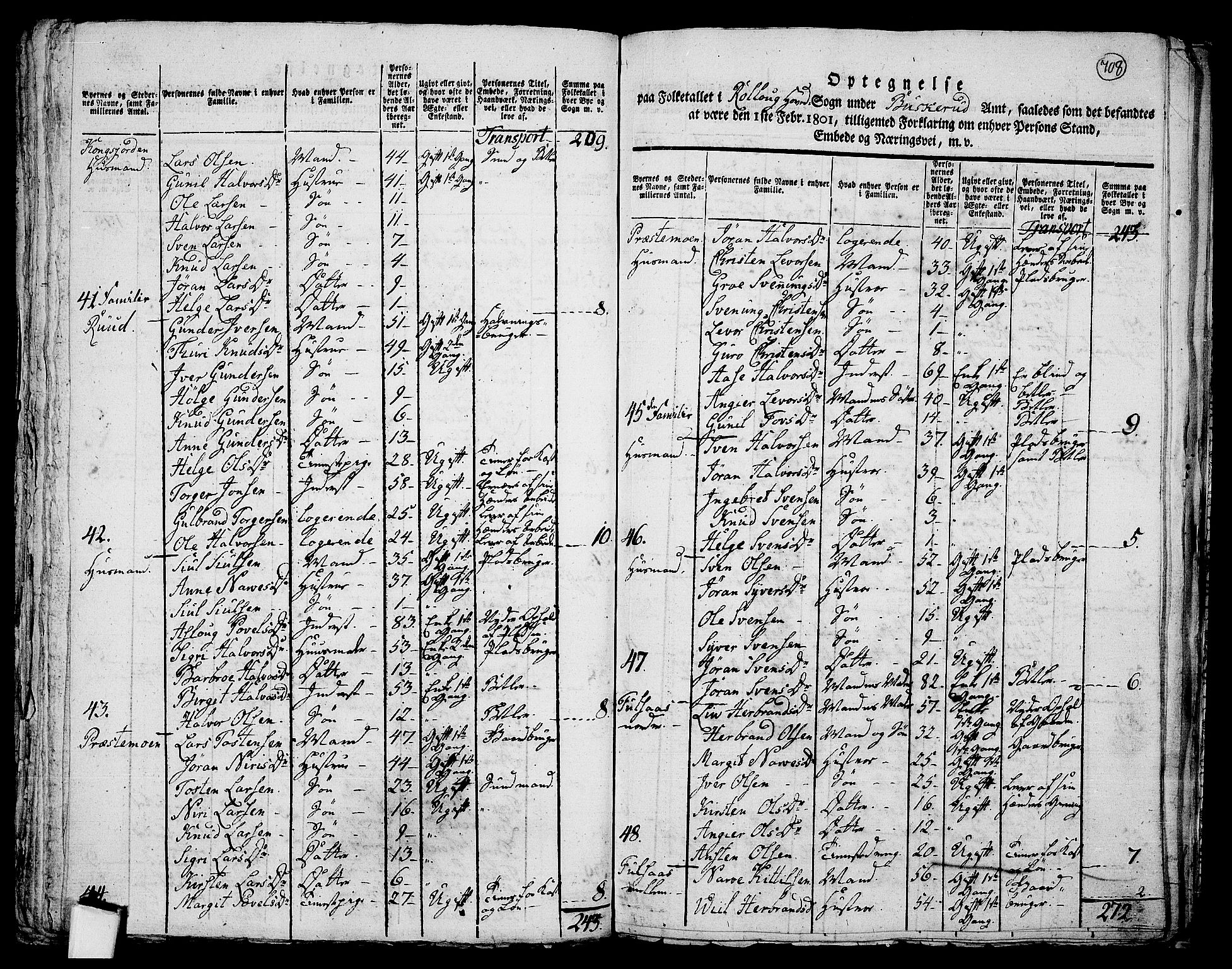 RA, 1801 census for 0632P Rollag, 1801, p. 707b-708a