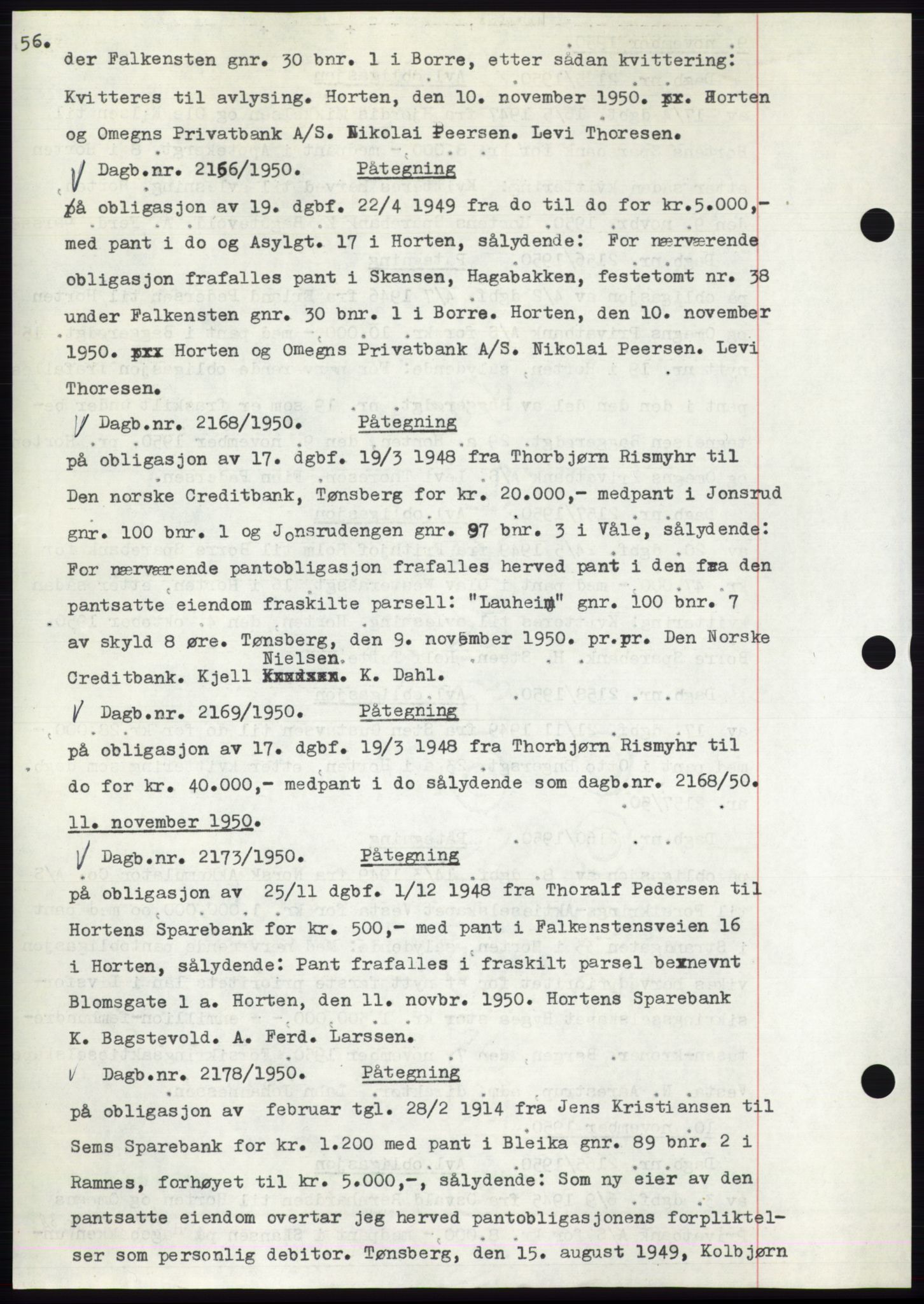 Horten sorenskriveri, SAKO/A-133/G/Ga/Gab/L0009: Mortgage book no. B-15 - B-16, 1950-1950, Diary no: : 2166/1950