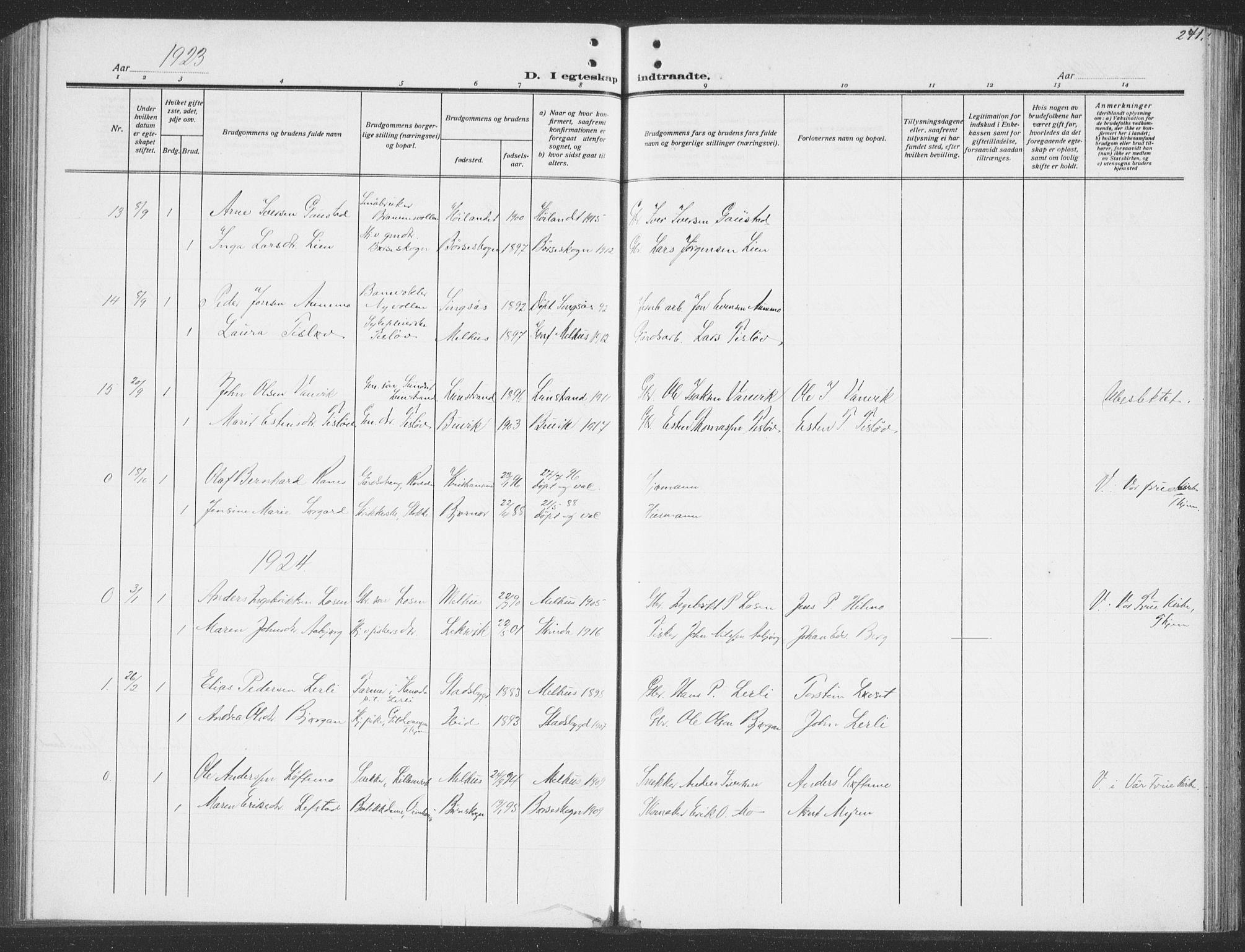 Ministerialprotokoller, klokkerbøker og fødselsregistre - Sør-Trøndelag, SAT/A-1456/691/L1095: Parish register (copy) no. 691C06, 1912-1933, p. 241