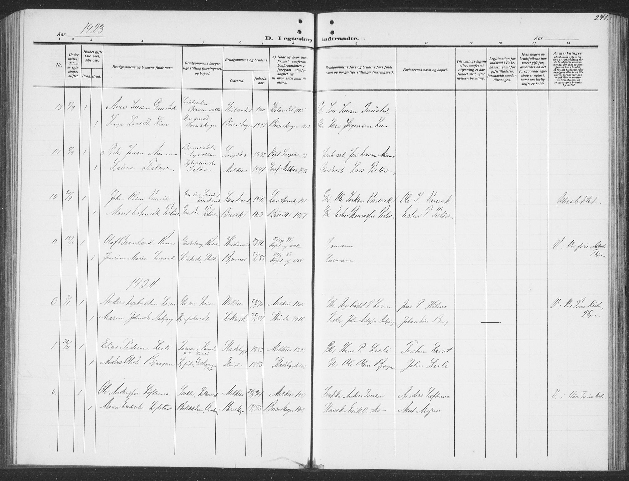 Ministerialprotokoller, klokkerbøker og fødselsregistre - Sør-Trøndelag, AV/SAT-A-1456/691/L1095: Parish register (copy) no. 691C06, 1912-1933, p. 241