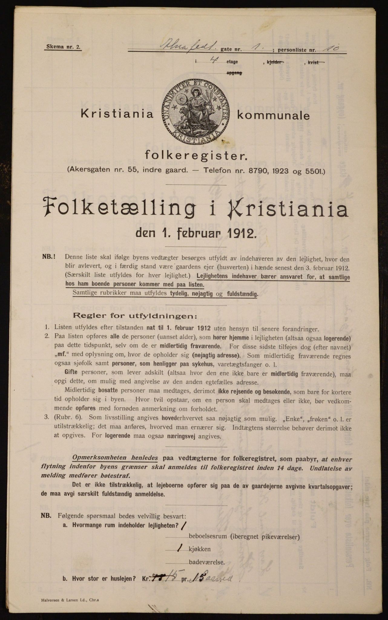 OBA, Municipal Census 1912 for Kristiania, 1912, p. 1072