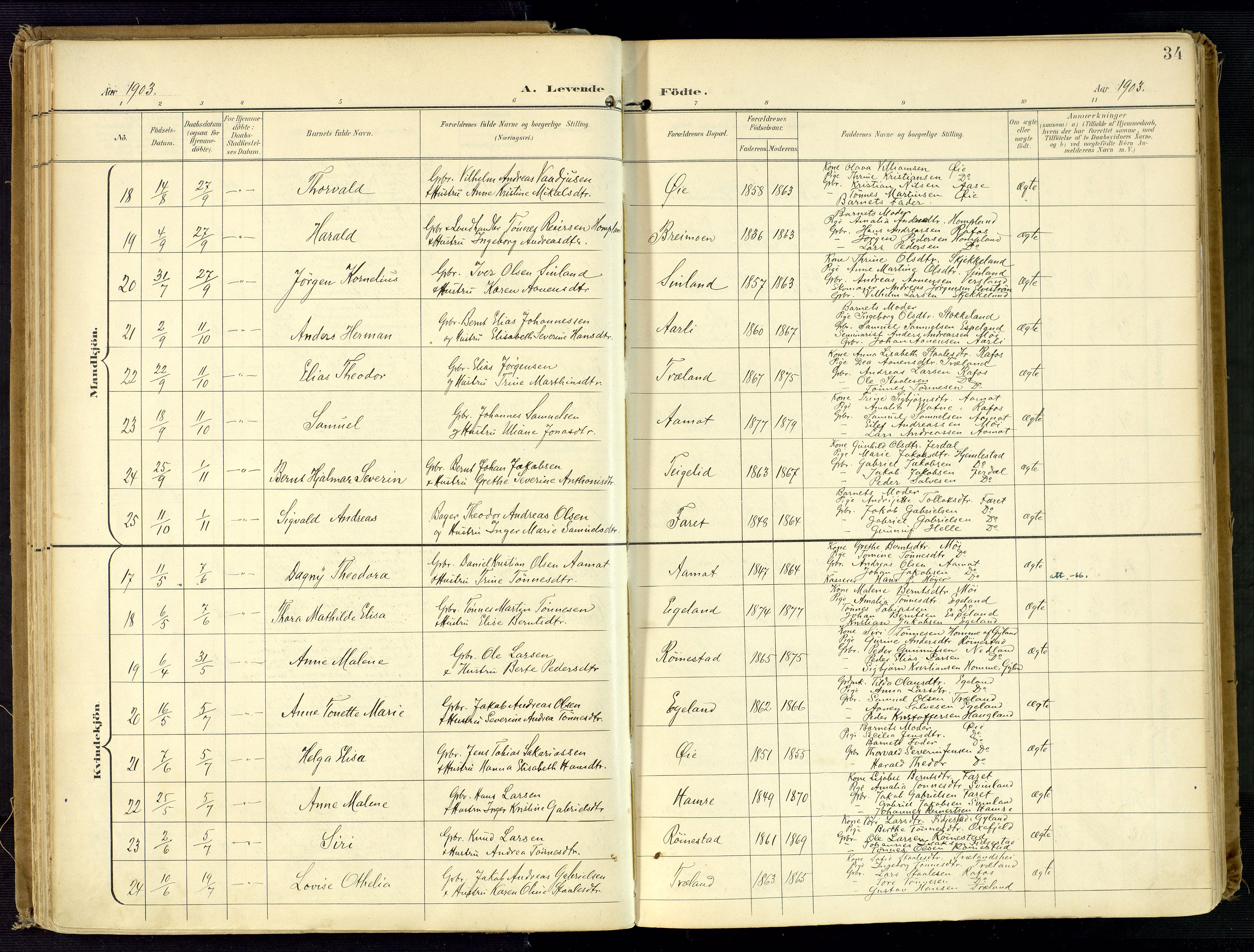 Kvinesdal sokneprestkontor, AV/SAK-1111-0026/F/Fa/Fab/L0009: Parish register (official) no. A 9, 1898-1915, p. 34