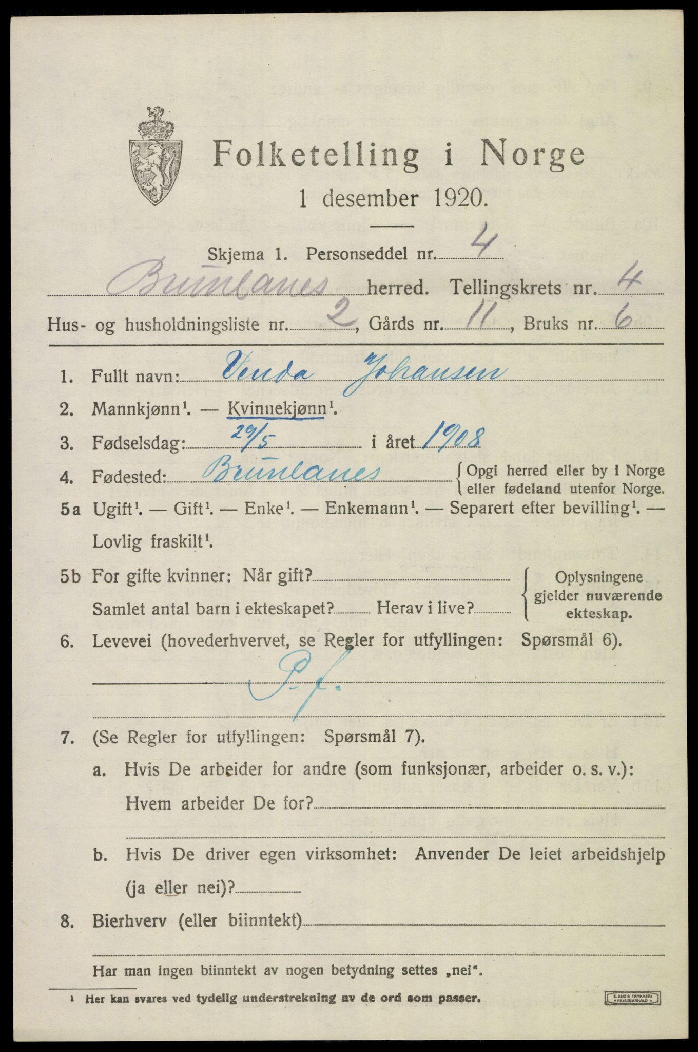 SAKO, 1920 census for Brunlanes, 1920, p. 6131