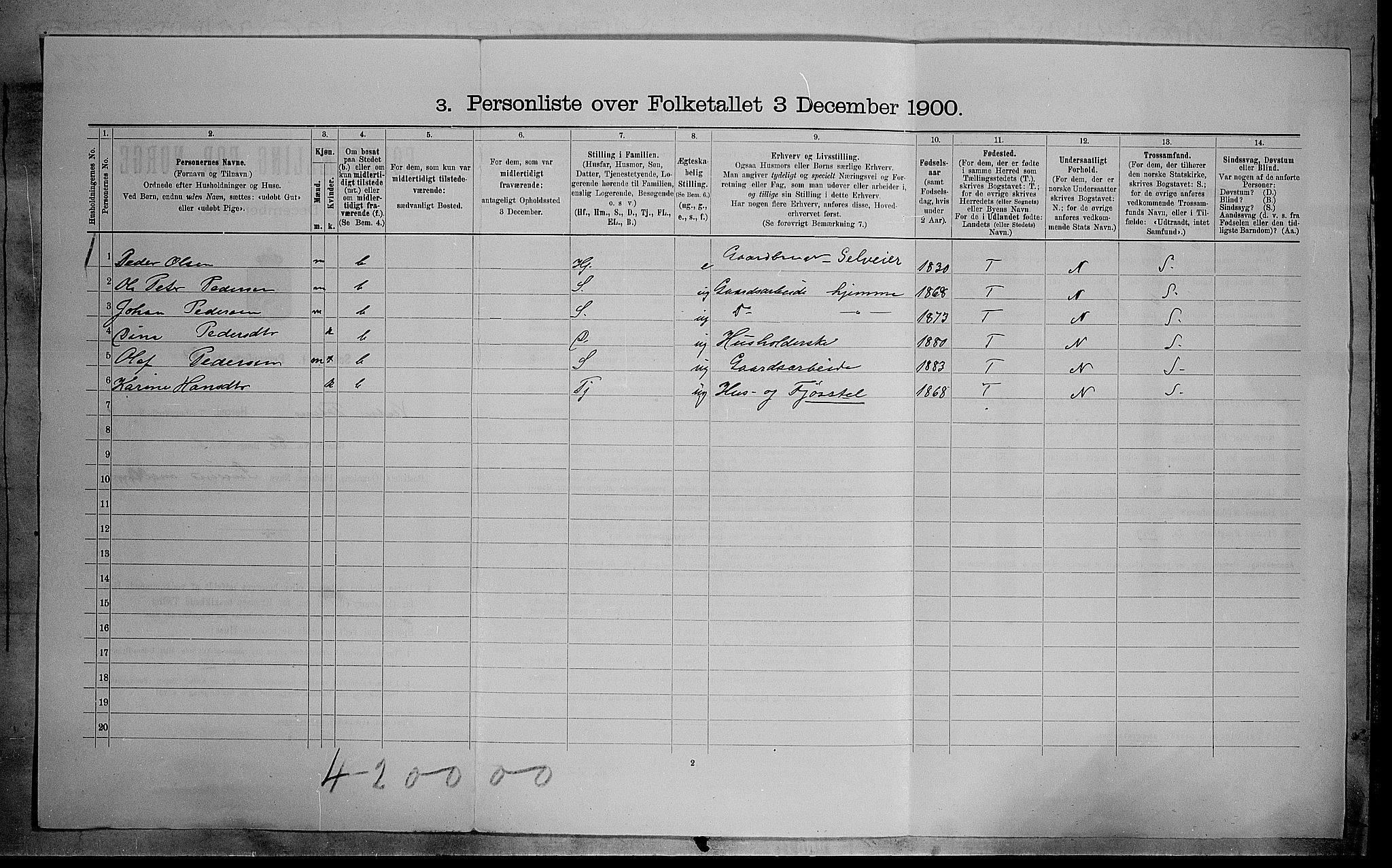 SAH, 1900 census for Vestre Toten, 1900, p. 1205
