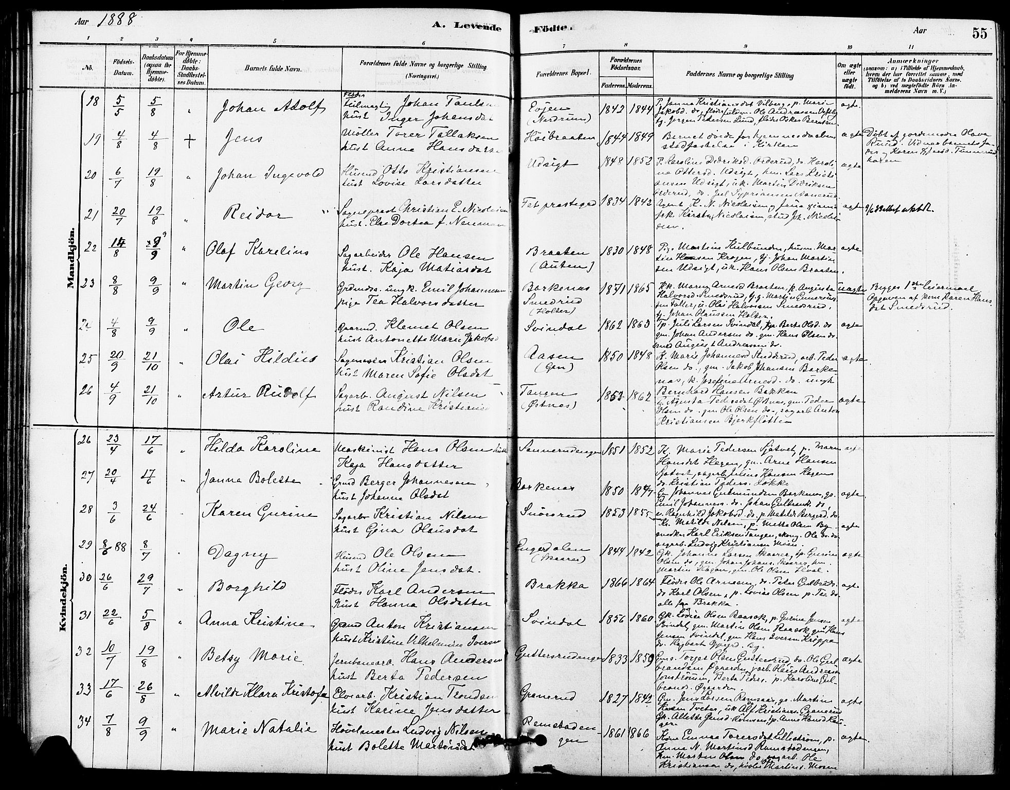 Fet prestekontor Kirkebøker, SAO/A-10370a/F/Fa/L0014: Parish register (official) no. I 14, 1878-1891, p. 55