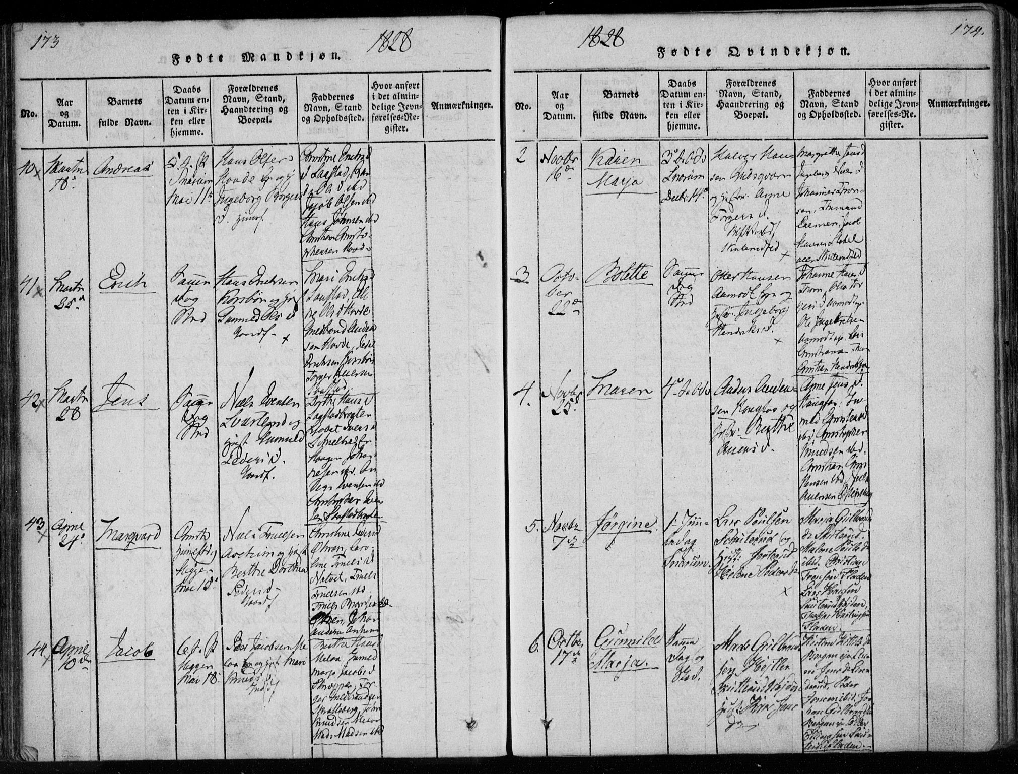 Modum kirkebøker, AV/SAKO-A-234/F/Fa/L0005: Parish register (official) no. 5, 1824-1841, p. 173-174