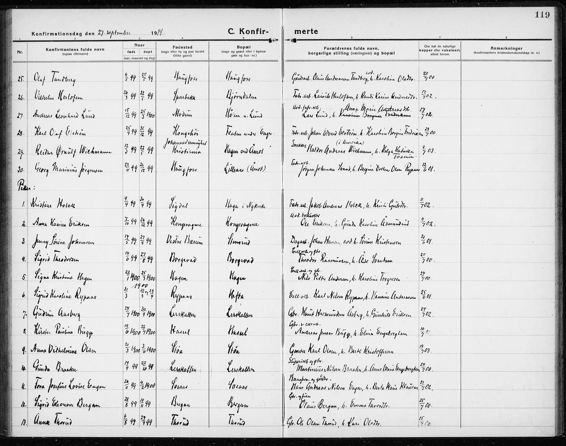 Modum kirkebøker, AV/SAKO-A-234/G/Gc/L0002: Parish register (copy) no. III 2, 1919-1935, p. 119