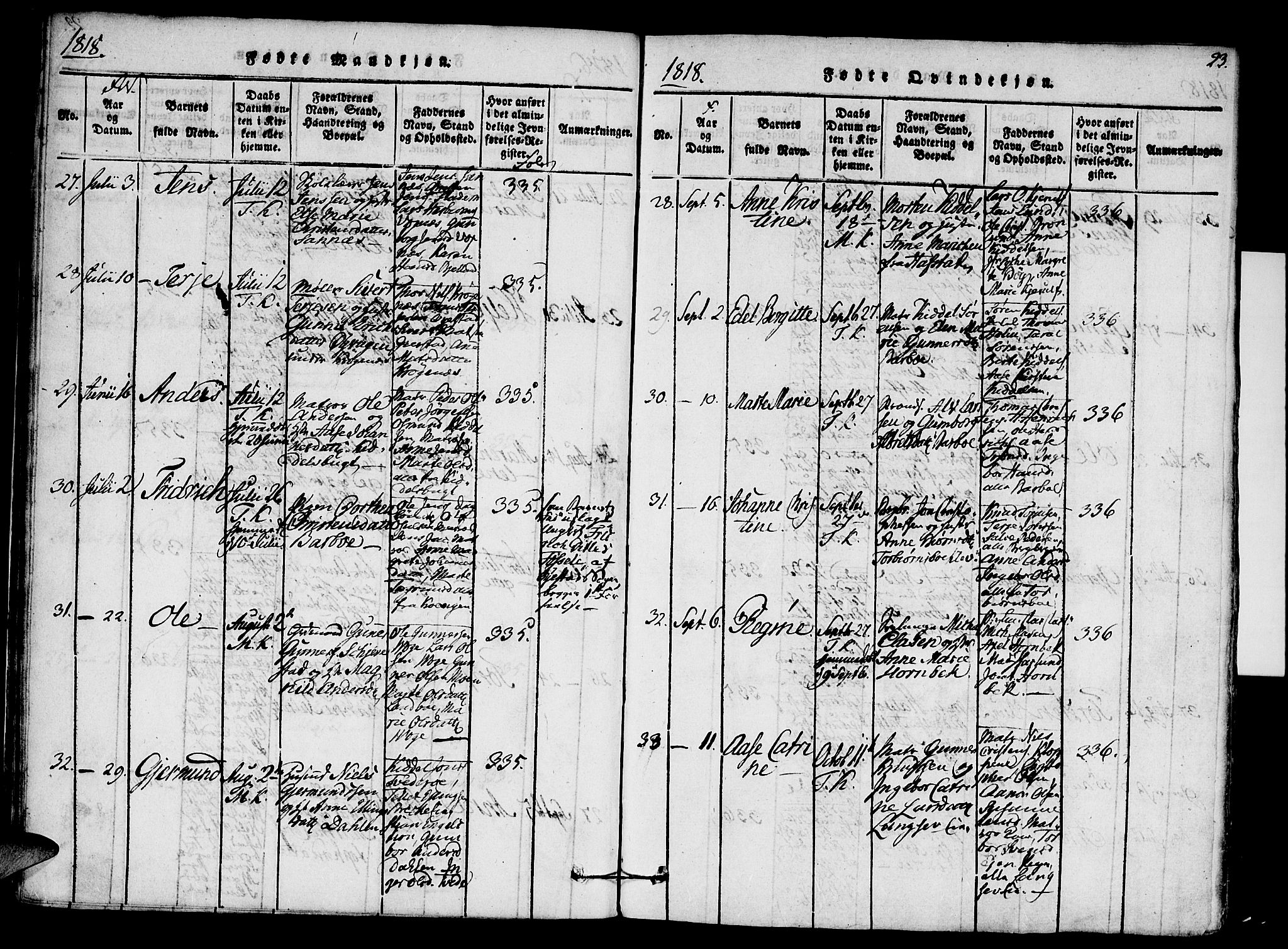 Austre Moland sokneprestkontor, AV/SAK-1111-0001/F/Fa/Faa/L0004: Parish register (official) no. A 4, 1816-1824, p. 23