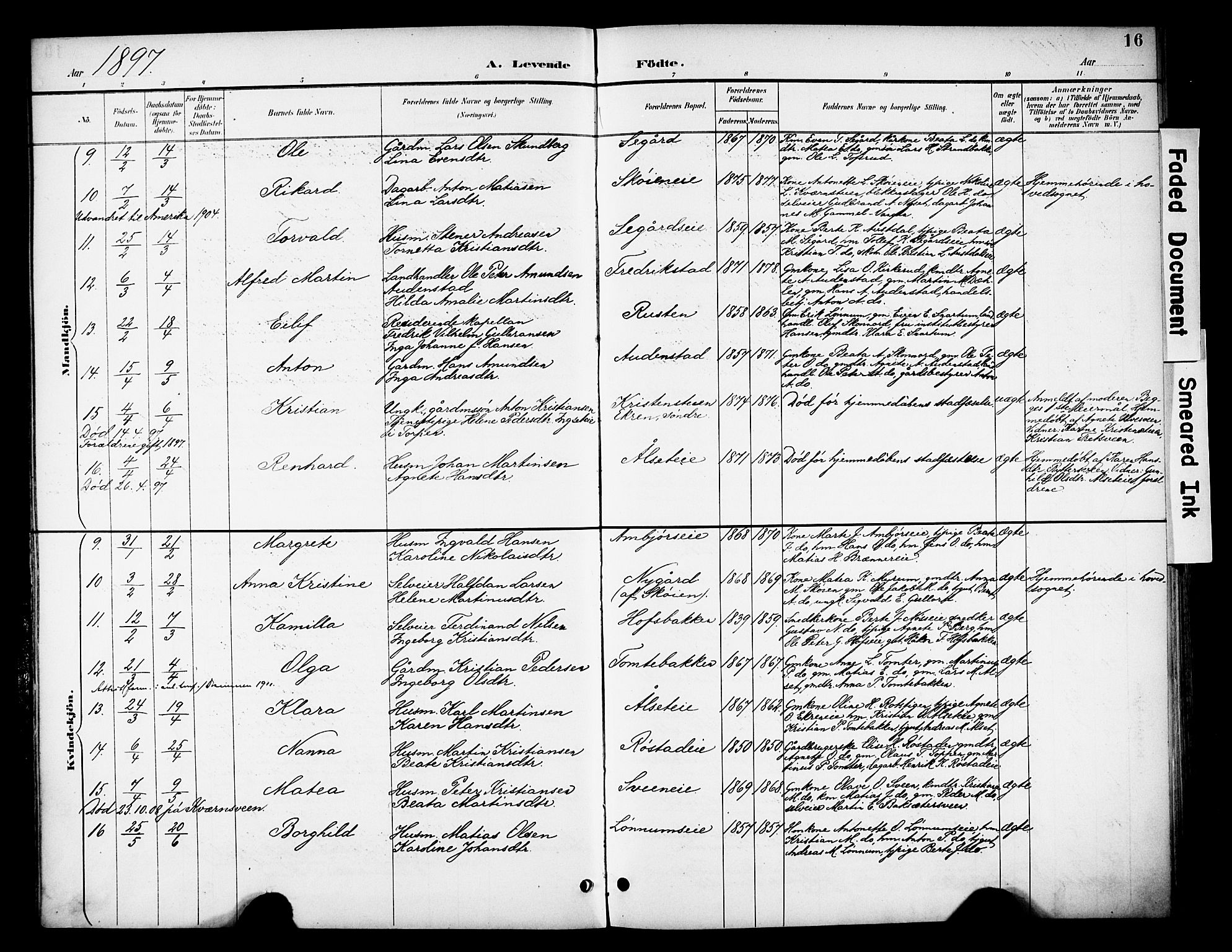 Biri prestekontor, SAH/PREST-096/H/Ha/Haa/L0008: Parish register (official) no. 8, 1894-1901, p. 16