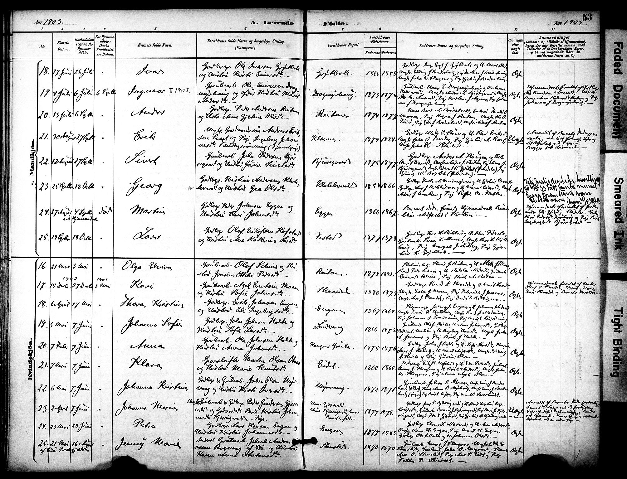 Ministerialprotokoller, klokkerbøker og fødselsregistre - Sør-Trøndelag, AV/SAT-A-1456/686/L0984: Parish register (official) no. 686A02, 1891-1906, p. 53