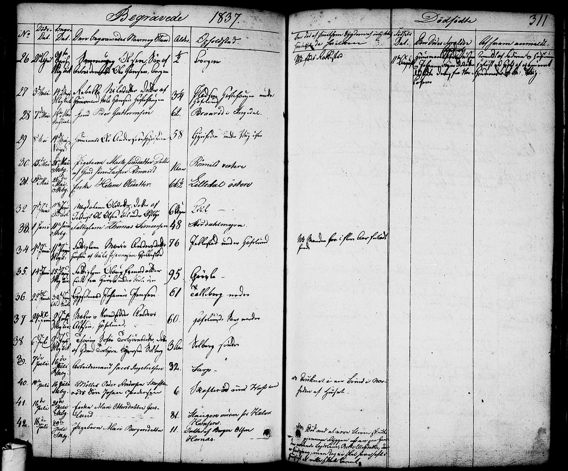 Skjeberg prestekontor Kirkebøker, AV/SAO-A-10923/F/Fa/L0005: Parish register (official) no. I 5, 1830-1845, p. 311