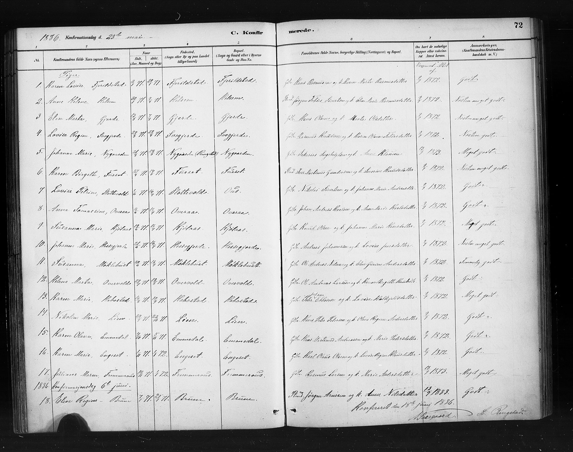 Ministerialprotokoller, klokkerbøker og fødselsregistre - Møre og Romsdal, SAT/A-1454/520/L0283: Parish register (official) no. 520A12, 1882-1898, p. 72