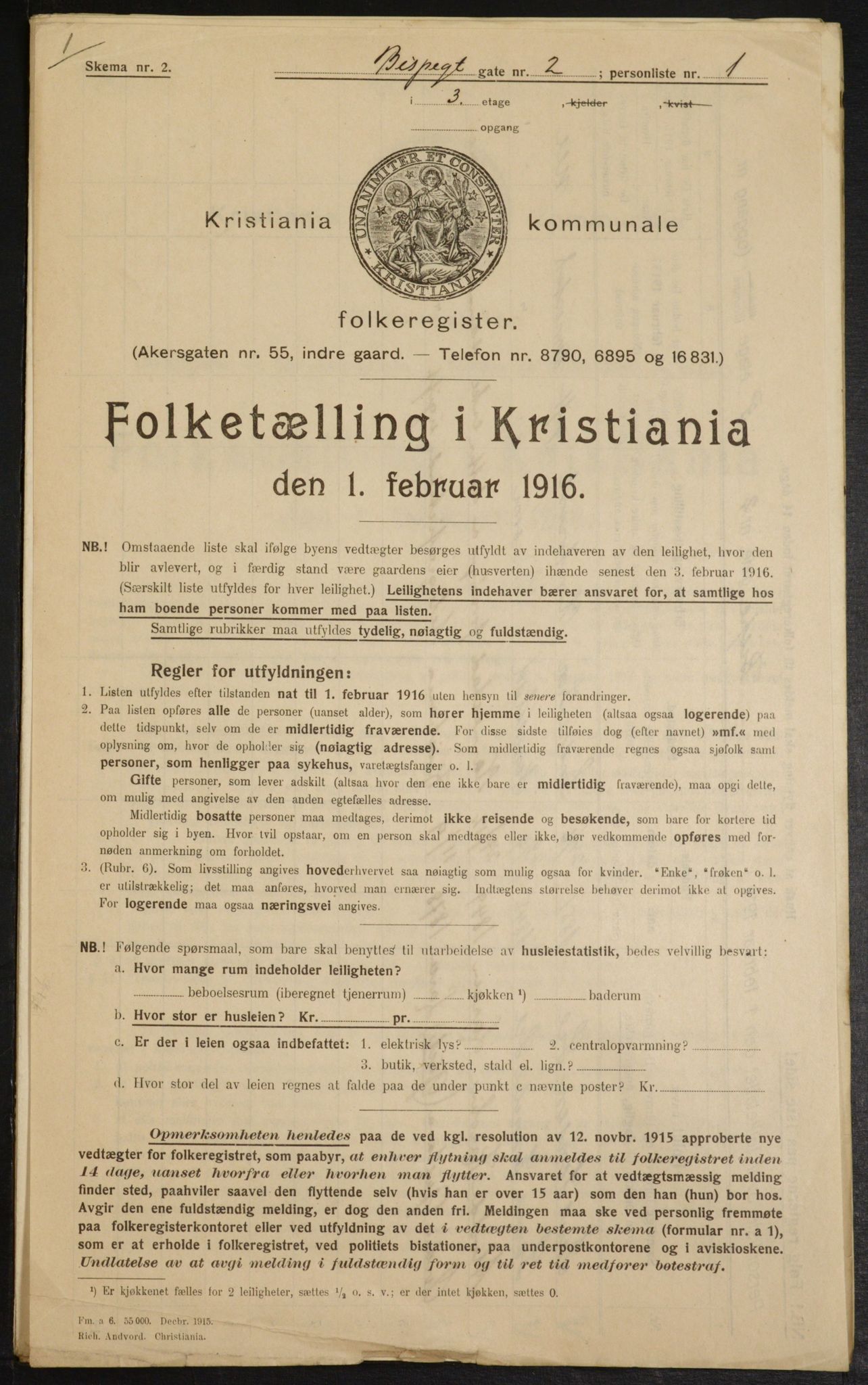 OBA, Municipal Census 1916 for Kristiania, 1916, p. 5418