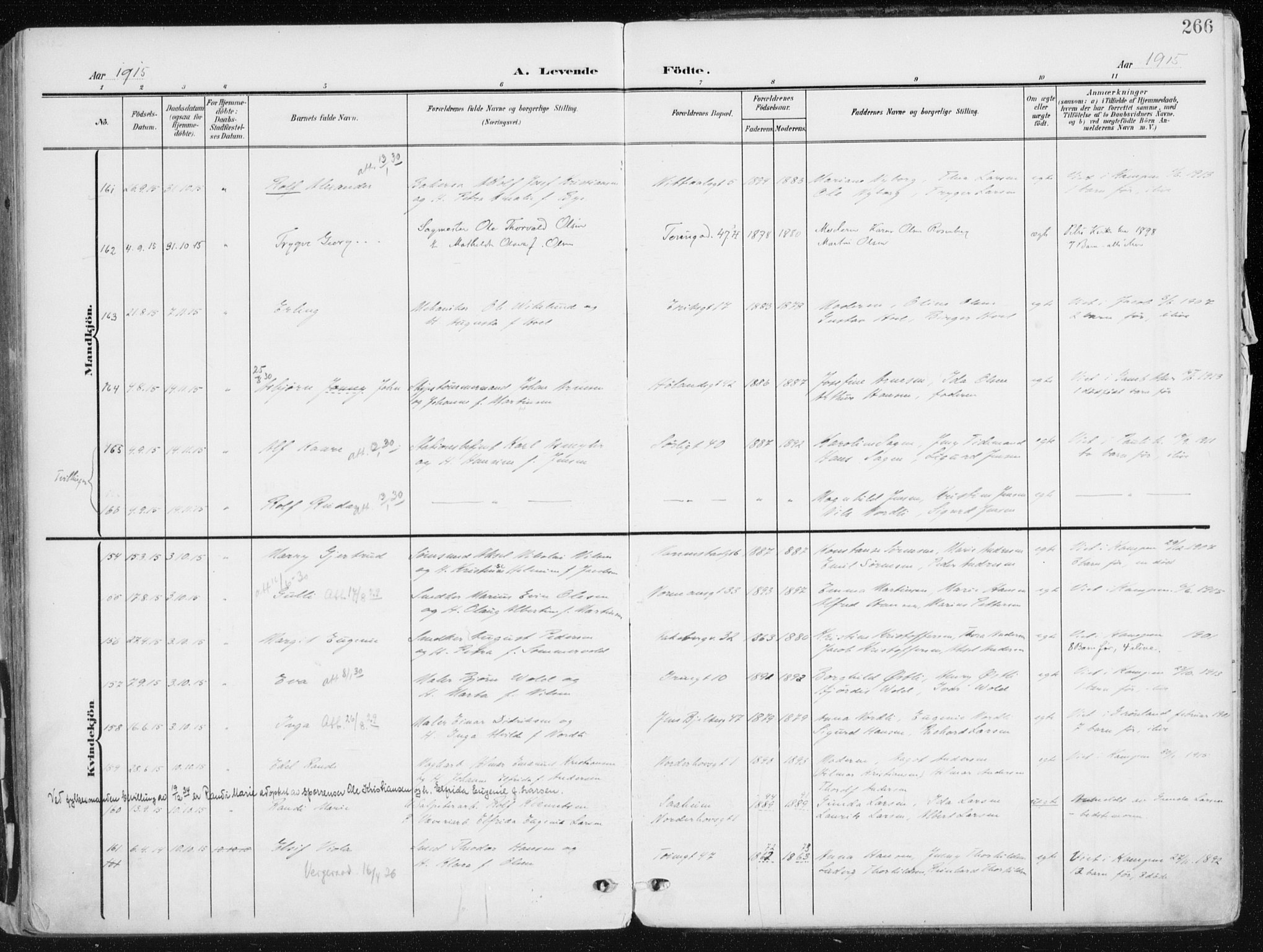 Kampen prestekontor Kirkebøker, AV/SAO-A-10853/F/Fa/L0010: Parish register (official) no. I 10, 1905-1917, p. 266