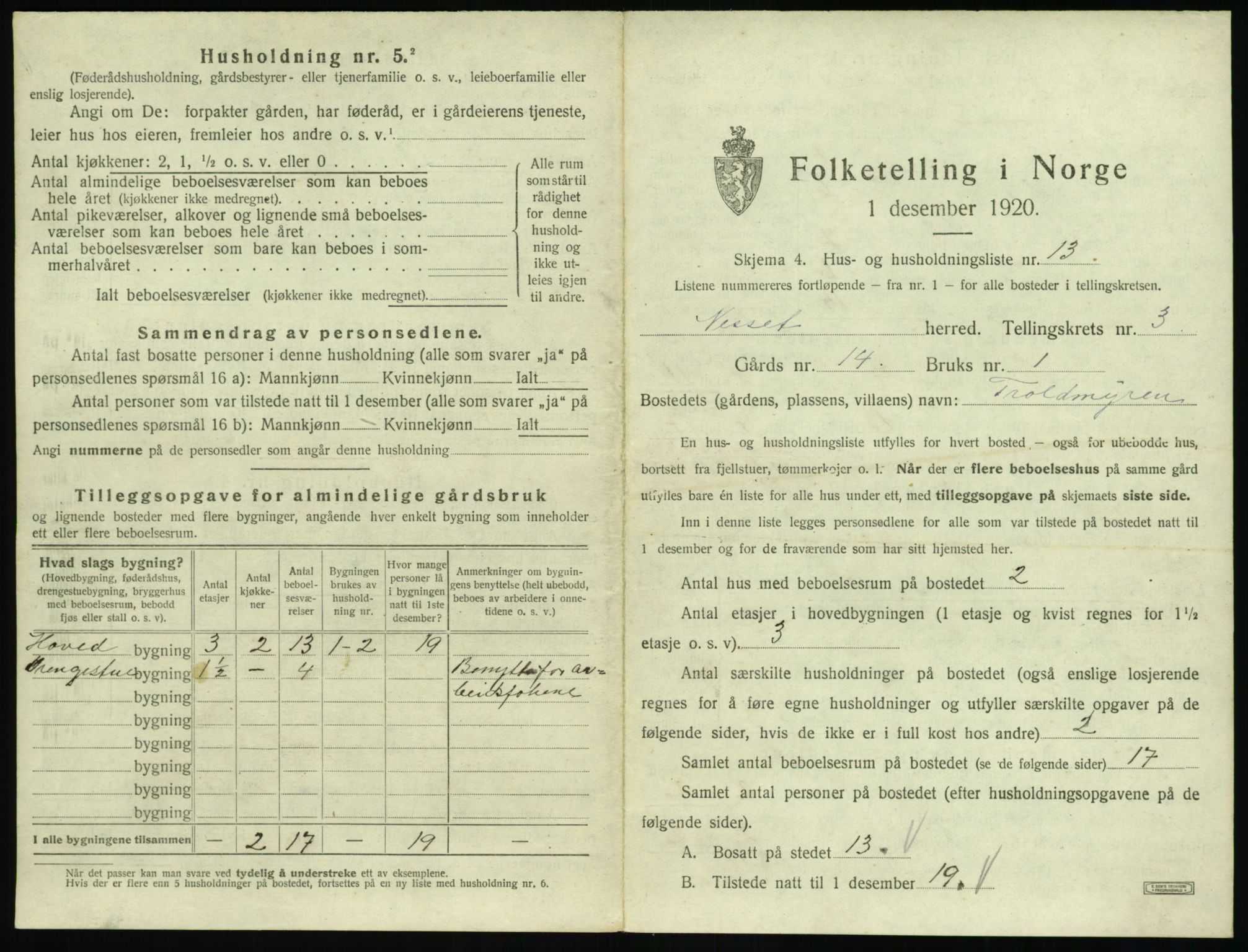 SAT, 1920 census for Nesset, 1920, p. 170