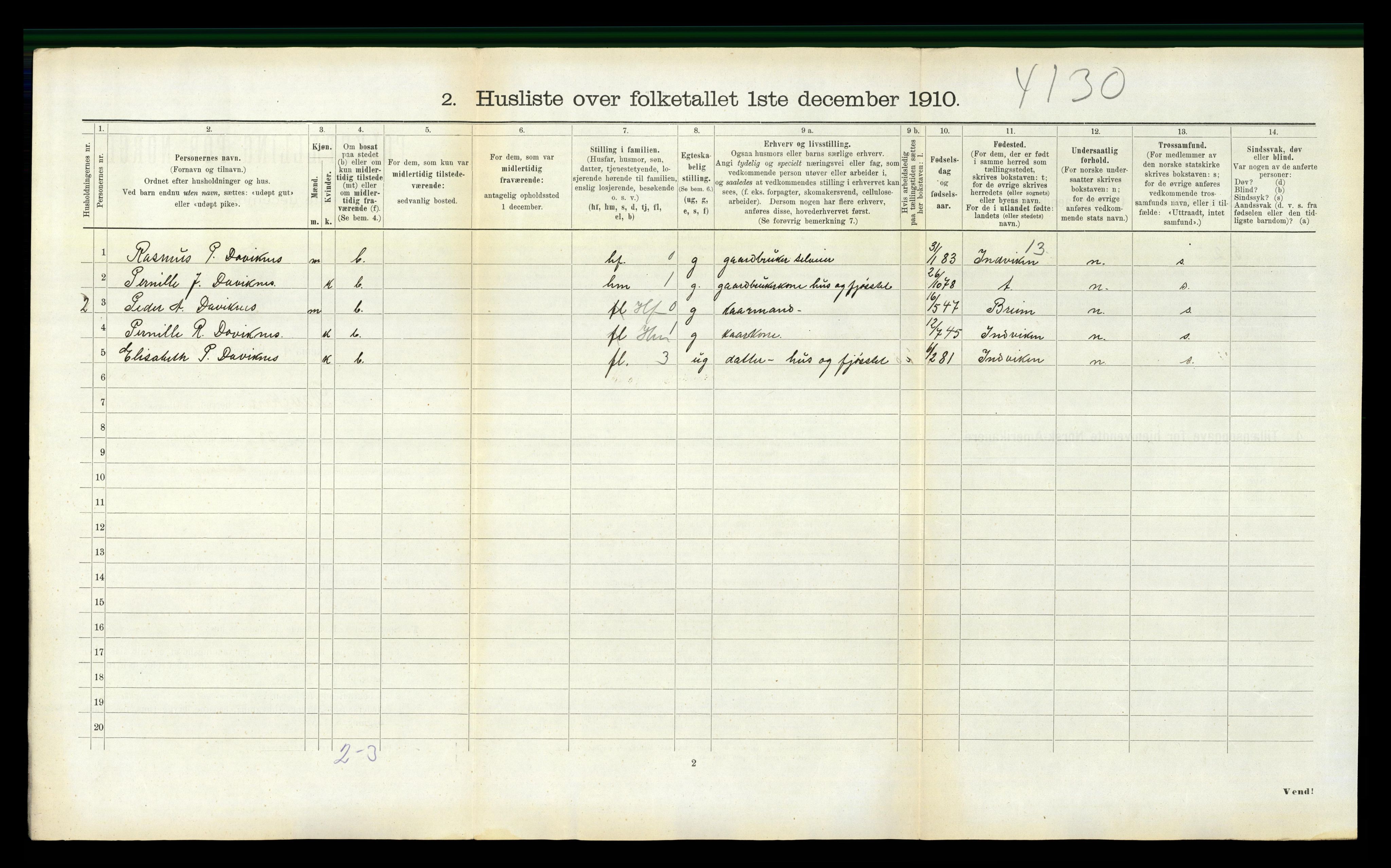 RA, 1910 census for Davik, 1910, p. 287