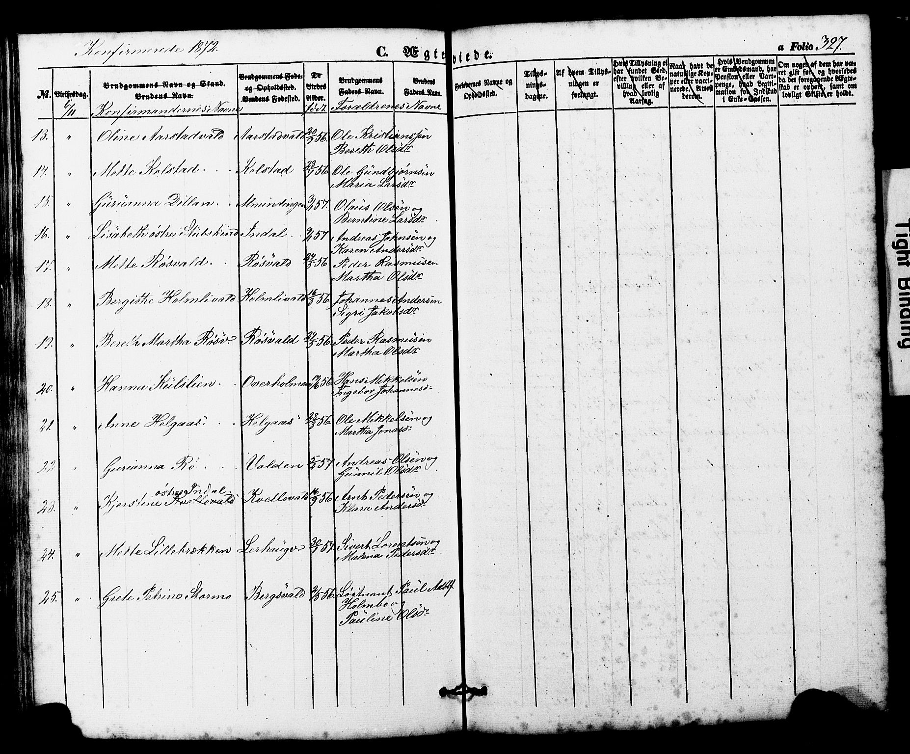 Ministerialprotokoller, klokkerbøker og fødselsregistre - Nord-Trøndelag, AV/SAT-A-1458/724/L0268: Parish register (copy) no. 724C04, 1846-1878, p. 327