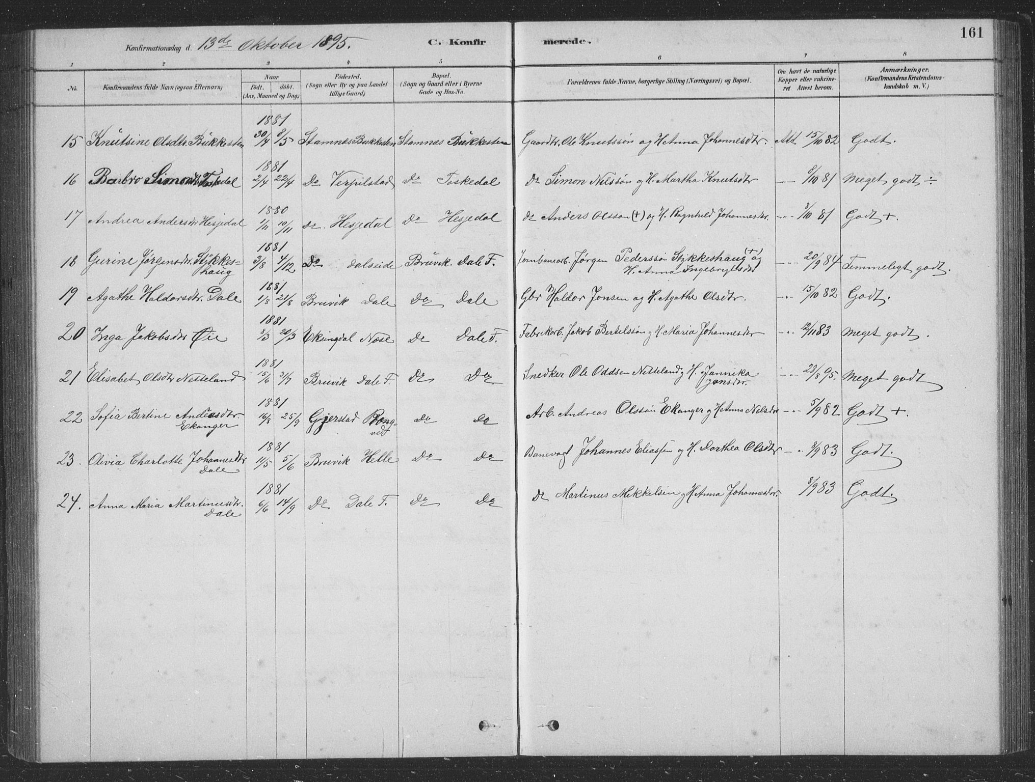 Vaksdal Sokneprestembete, AV/SAB-A-78901/H/Hab: Parish register (copy) no. D 1, 1878-1939, p. 161