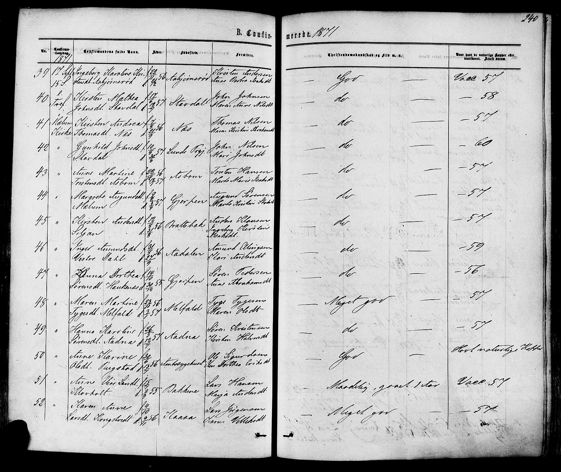 Solum kirkebøker, SAKO/A-306/F/Fa/L0008: Parish register (official) no. I 8, 1865-1876, p. 240