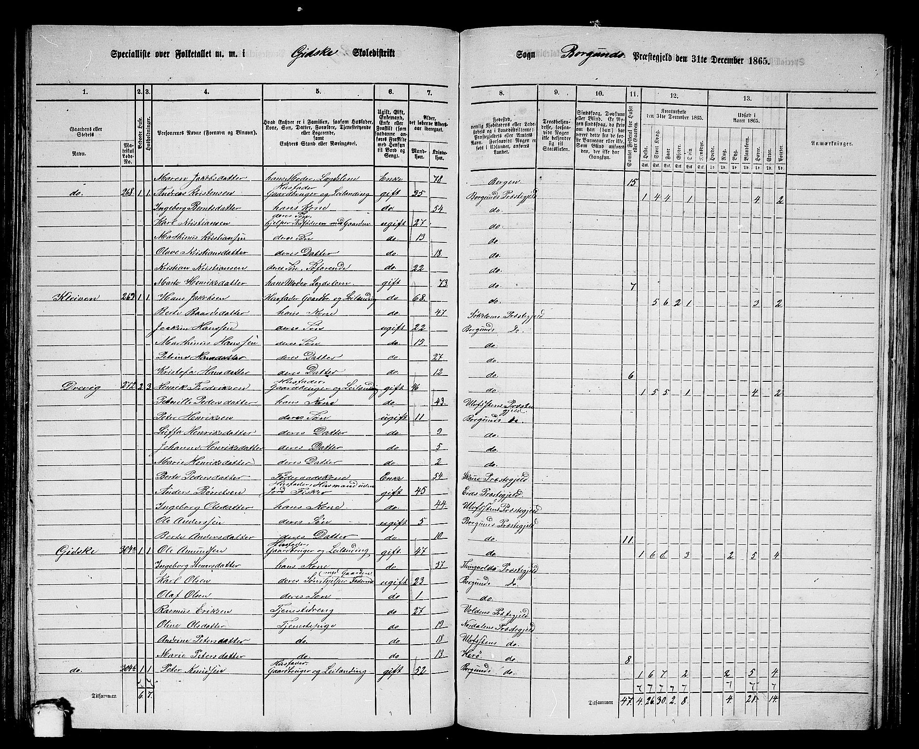 RA, 1865 census for Borgund, 1865, p. 131
