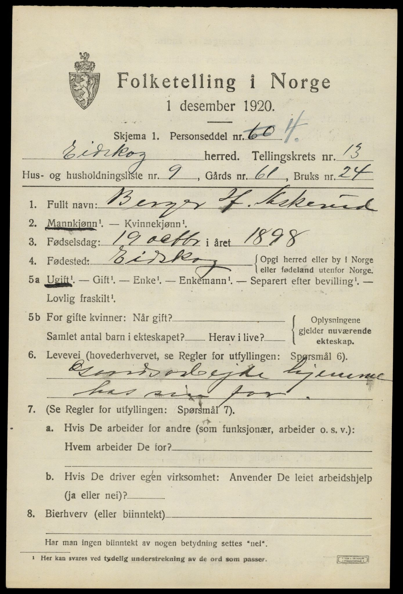 SAH, 1920 census for Eidskog, 1920, p. 12257