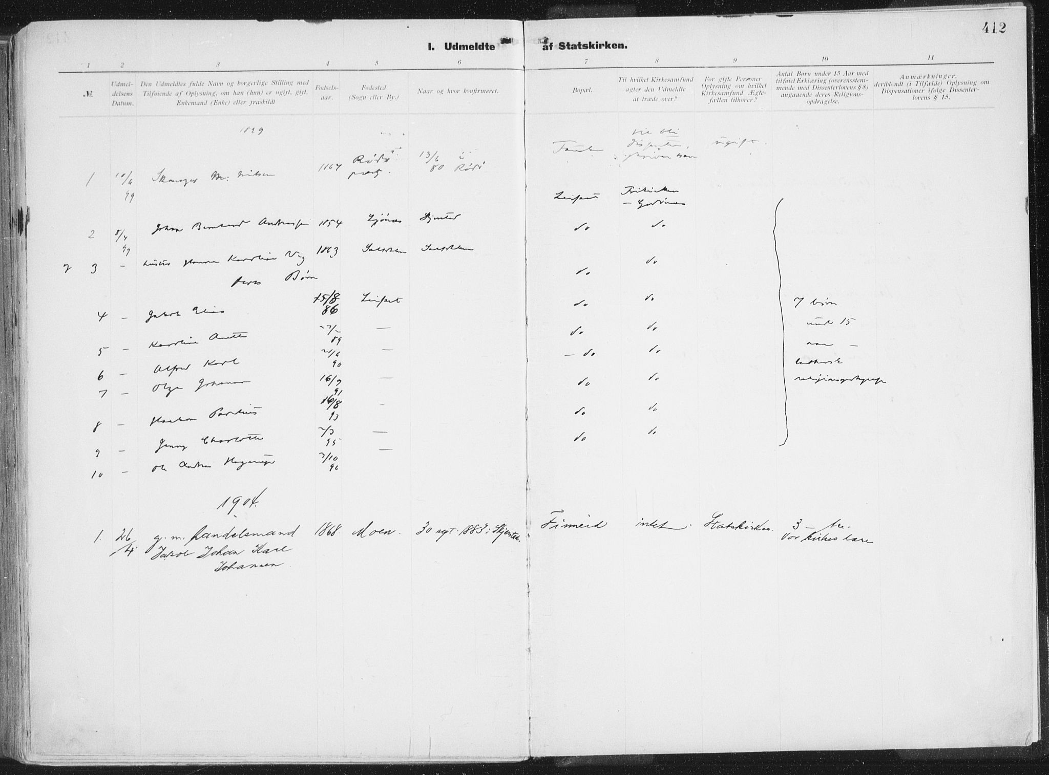 Ministerialprotokoller, klokkerbøker og fødselsregistre - Nordland, SAT/A-1459/849/L0696: Parish register (official) no. 849A08, 1898-1910, p. 412