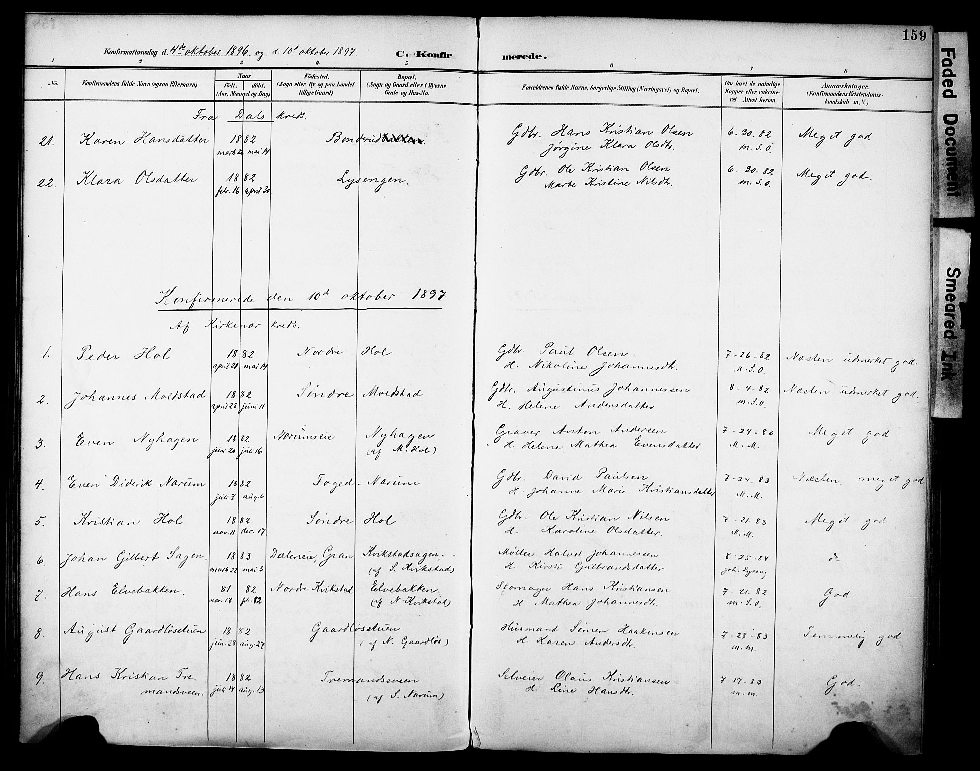 Vestre Toten prestekontor, SAH/PREST-108/H/Ha/Haa/L0013: Parish register (official) no. 13, 1895-1911, p. 159