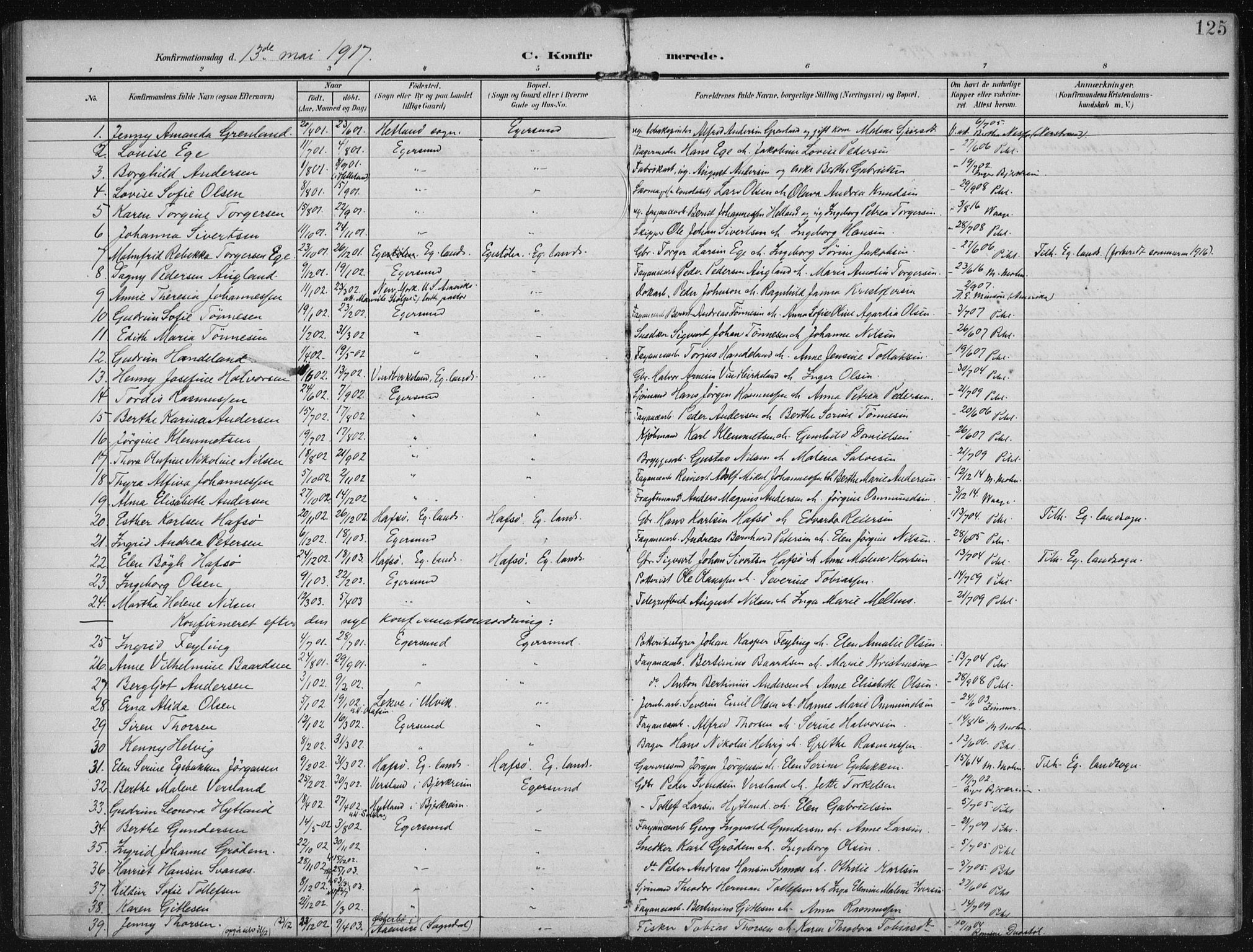 Eigersund sokneprestkontor, AV/SAST-A-101807/S08/L0022: Parish register (official) no. A 21, 1905-1928, p. 125