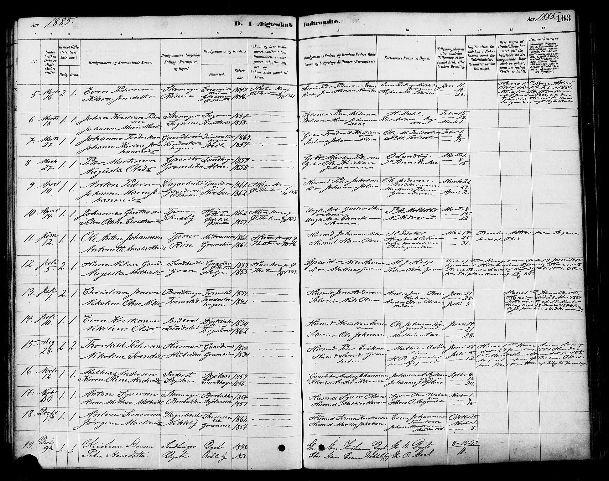 Vestre Toten prestekontor, SAH/PREST-108/H/Ha/Haa/L0010: Parish register (official) no. 10, 1878-1894, p. 163