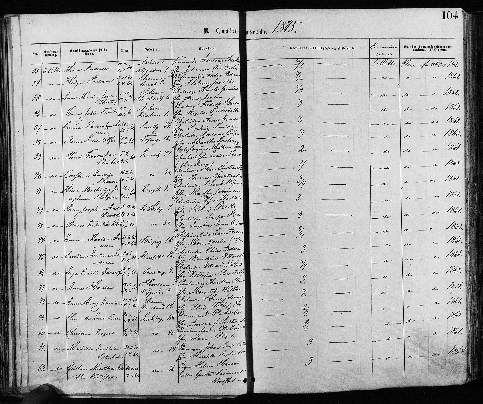 Grønland prestekontor Kirkebøker, AV/SAO-A-10848/F/Fa/L0005: Parish register (official) no. 5, 1869-1880, p. 104