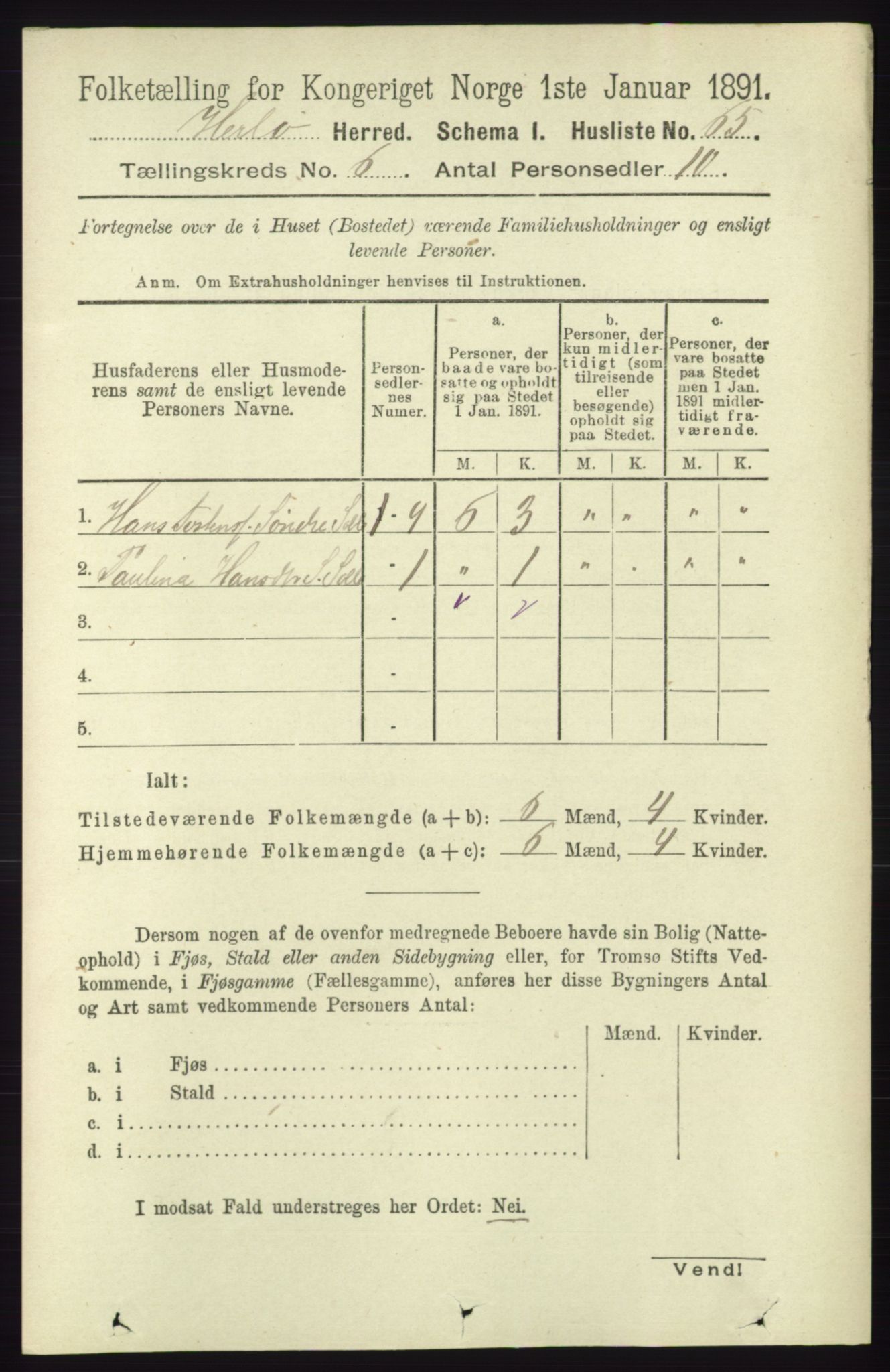 RA, 1891 census for 1258 Herdla, 1891, p. 2617