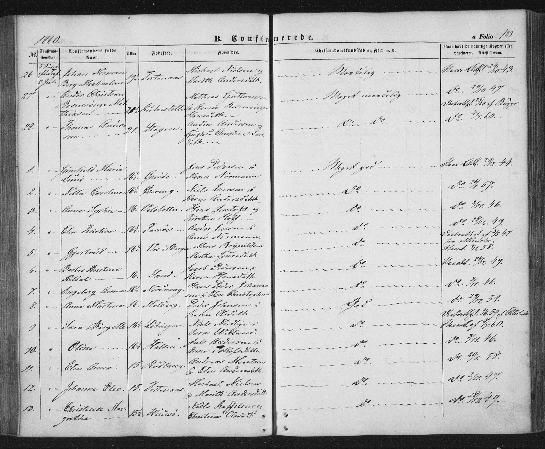 Ministerialprotokoller, klokkerbøker og fødselsregistre - Nordland, AV/SAT-A-1459/859/L0844: Parish register (official) no. 859A04, 1849-1862, p. 183