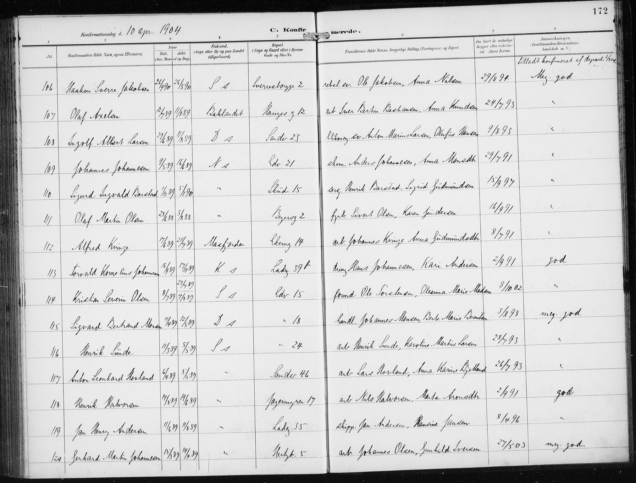 Sandviken Sokneprestembete, AV/SAB-A-77601/H/Ha/L0010: Parish register (official) no. C 1, 1895-1905, p. 172