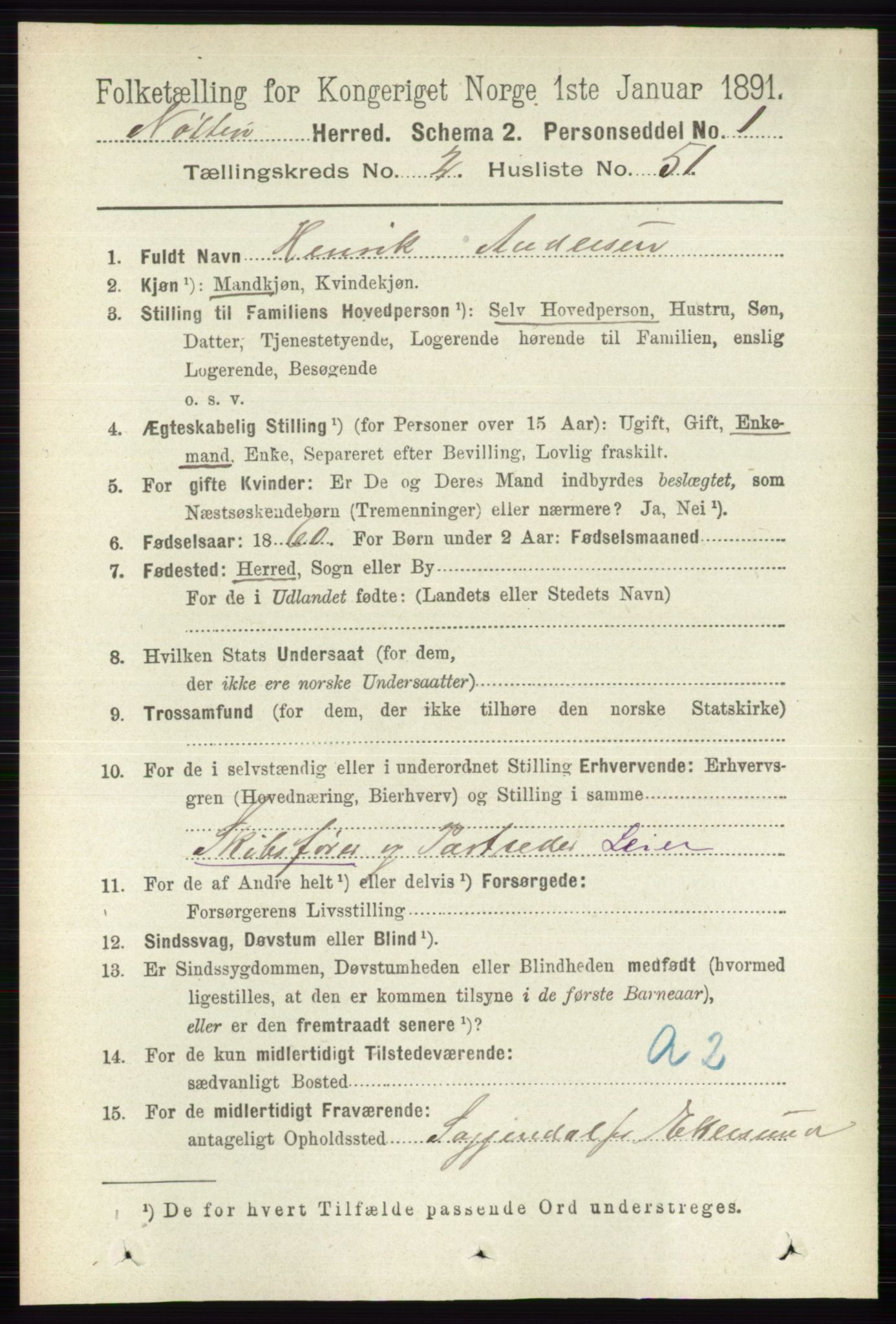 RA, 1891 census for 0722 Nøtterøy, 1891, p. 1185