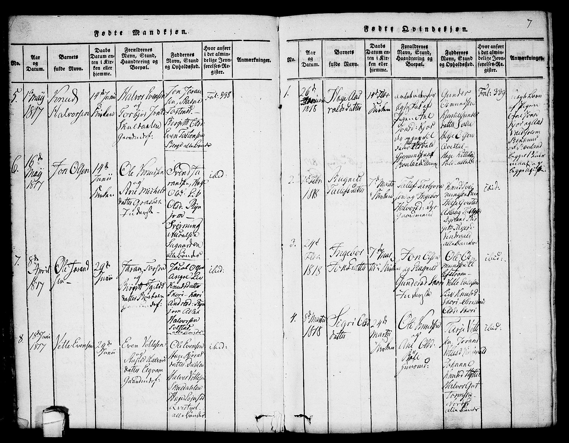 Seljord kirkebøker, SAKO/A-20/F/Fc/L0001: Parish register (official) no. III 1, 1815-1831, p. 7