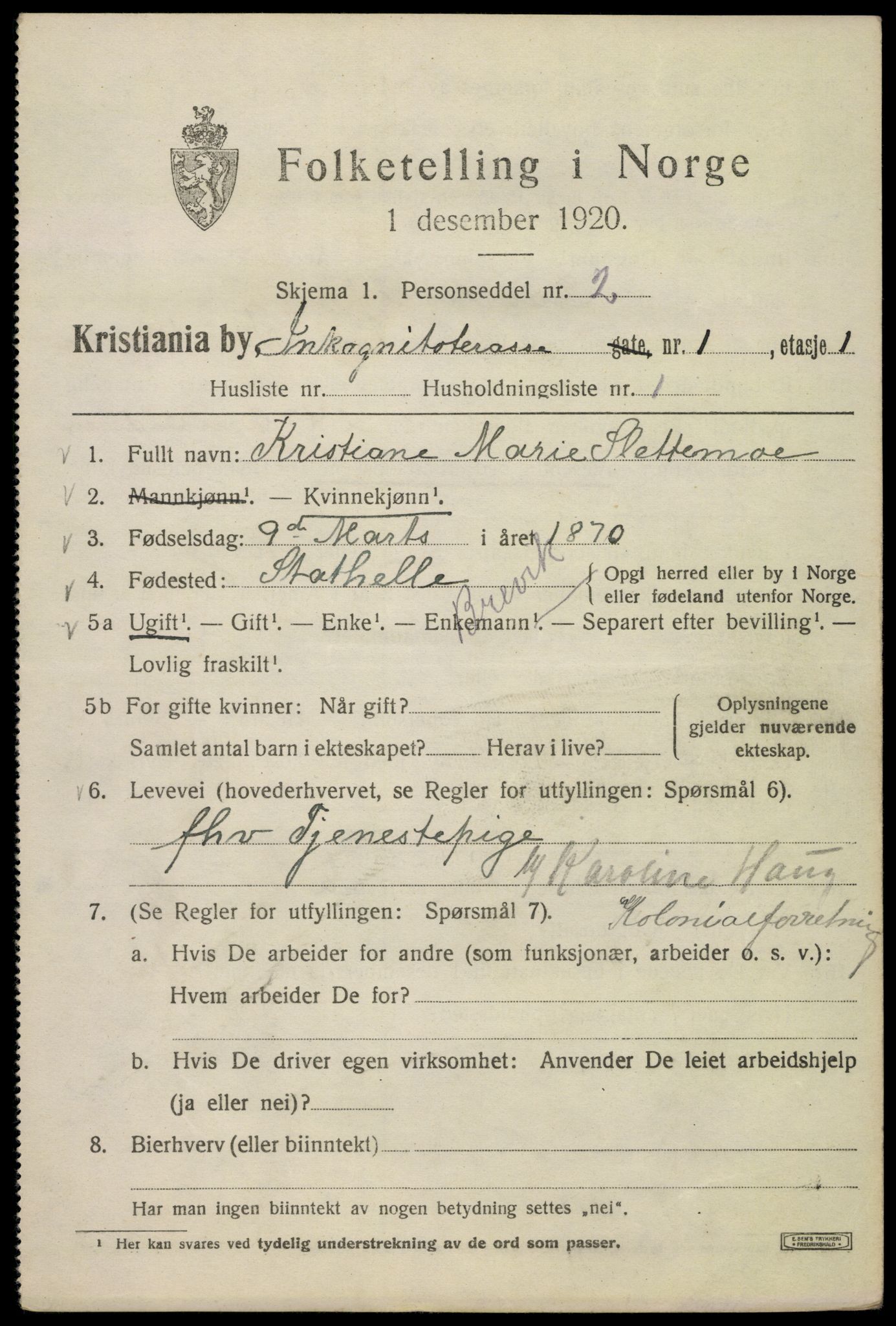 SAO, 1920 census for Kristiania, 1920, p. 310109