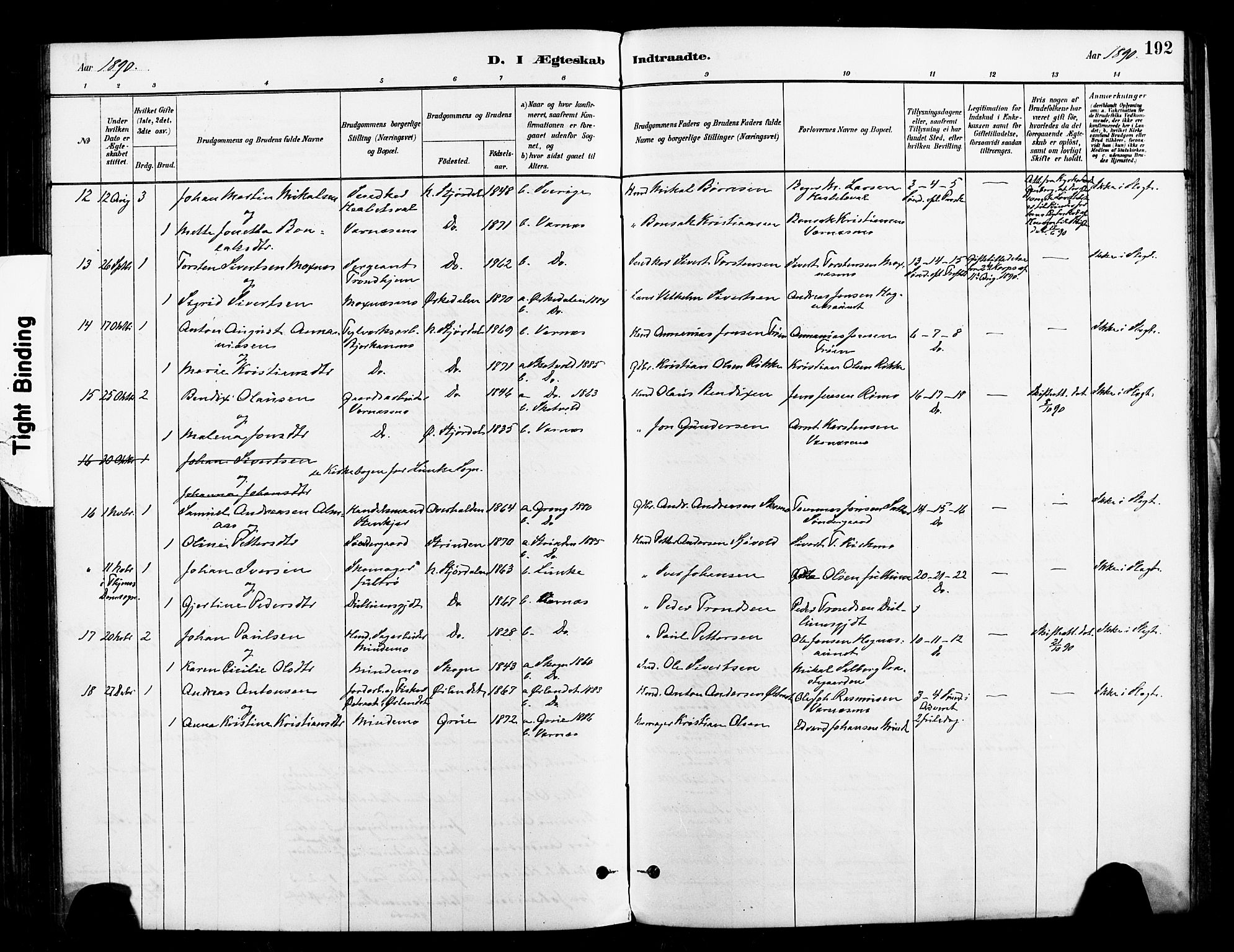 Ministerialprotokoller, klokkerbøker og fødselsregistre - Nord-Trøndelag, SAT/A-1458/709/L0077: Parish register (official) no. 709A17, 1880-1895, p. 192