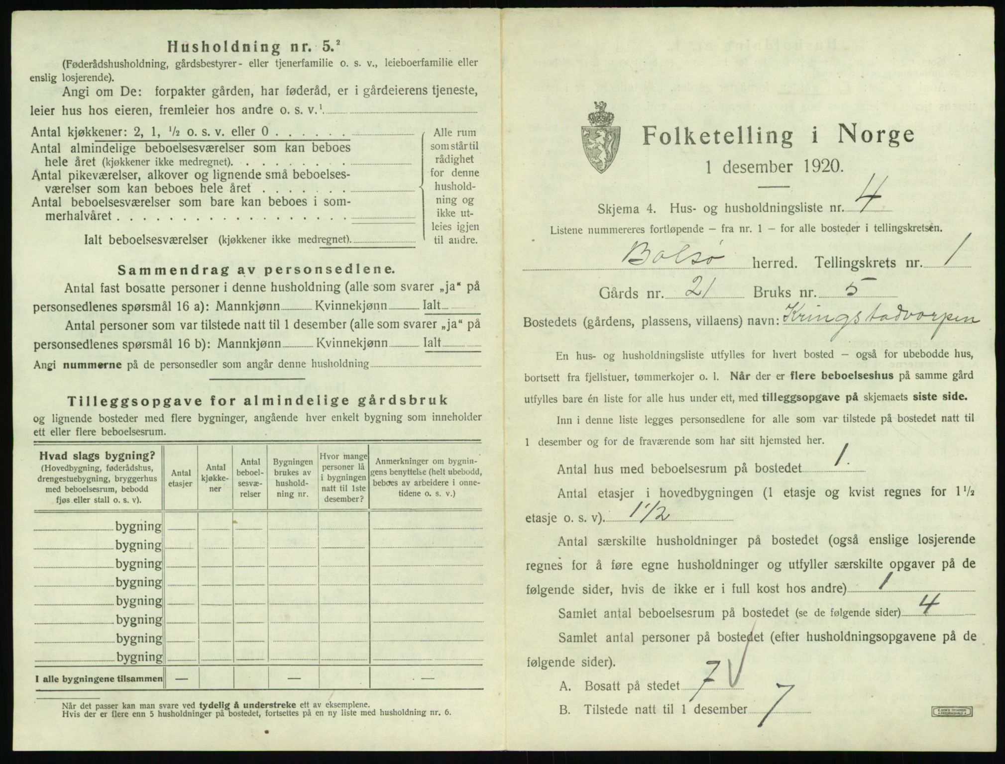 SAT, 1920 census for Bolsøy, 1920, p. 55