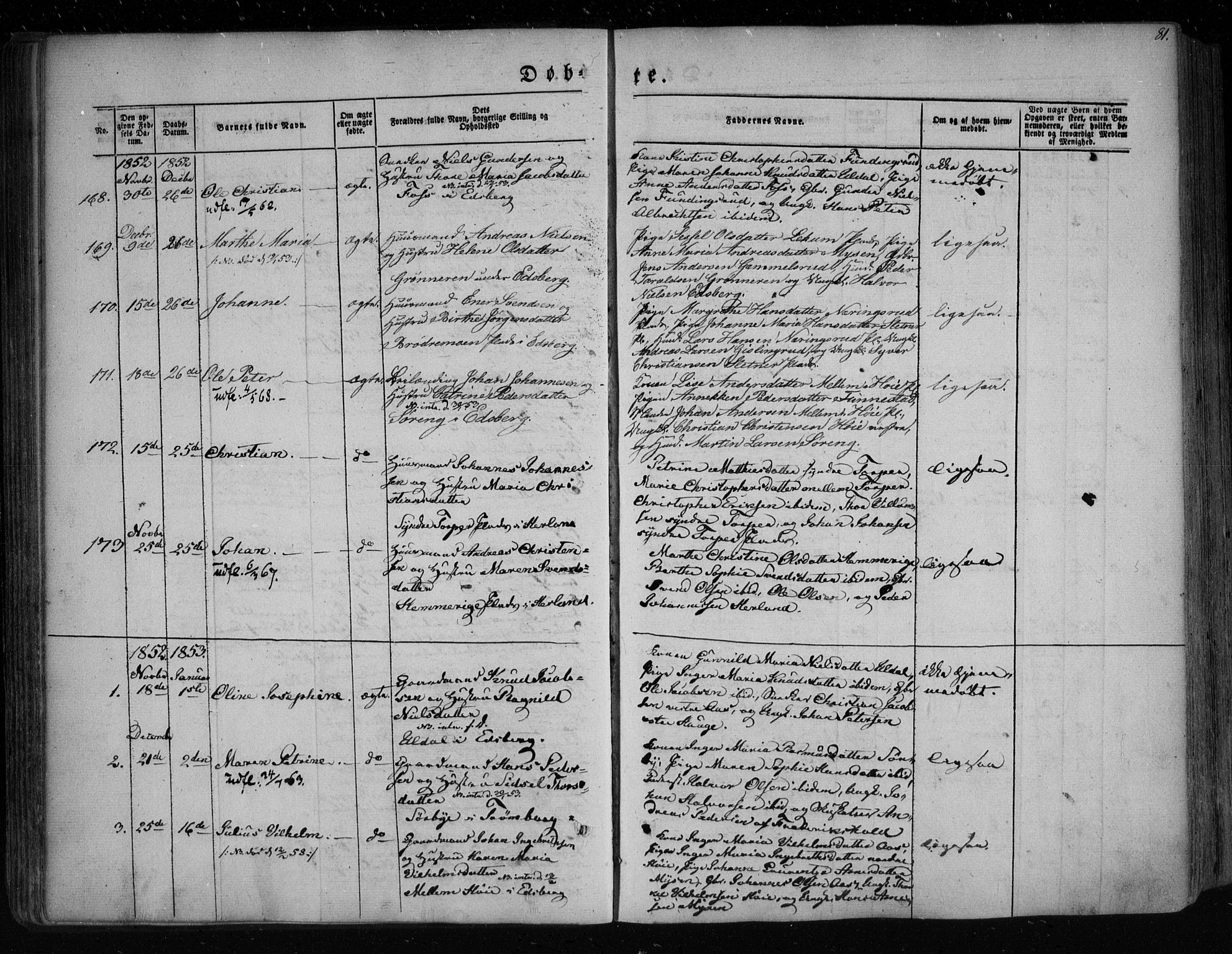 Eidsberg prestekontor Kirkebøker, SAO/A-10905/F/Fa/L0009: Parish register (official) no. I 9, 1849-1856, p. 81