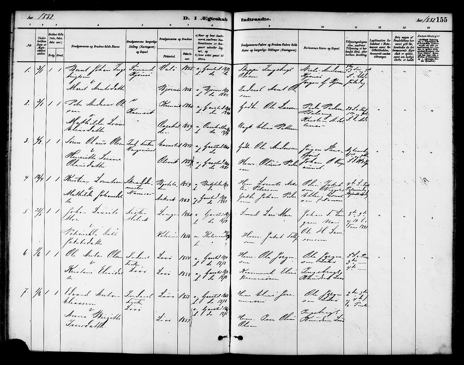 Ministerialprotokoller, klokkerbøker og fødselsregistre - Nord-Trøndelag, AV/SAT-A-1458/786/L0686: Parish register (official) no. 786A02, 1880-1887, p. 155