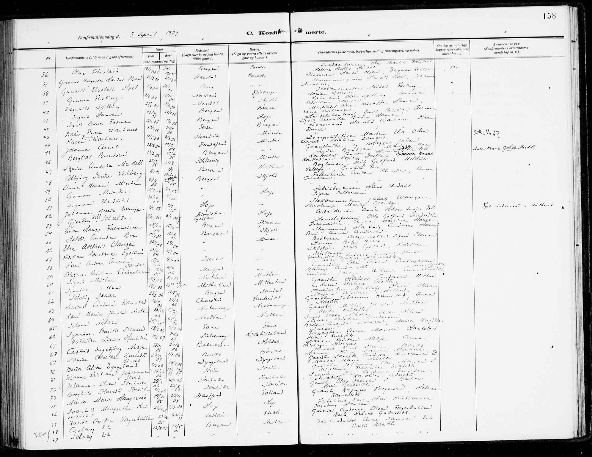 Fana Sokneprestembete, AV/SAB-A-75101/H/Haa/Haai/L0004: Parish register (official) no. I 4, 1912-1933, p. 158