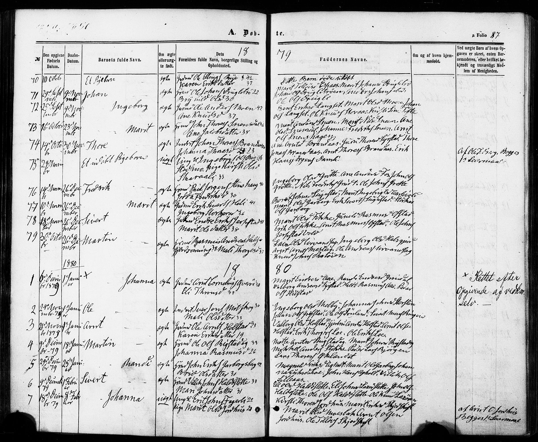 Ministerialprotokoller, klokkerbøker og fødselsregistre - Sør-Trøndelag, SAT/A-1456/672/L0856: Parish register (official) no. 672A08, 1861-1881, p. 87