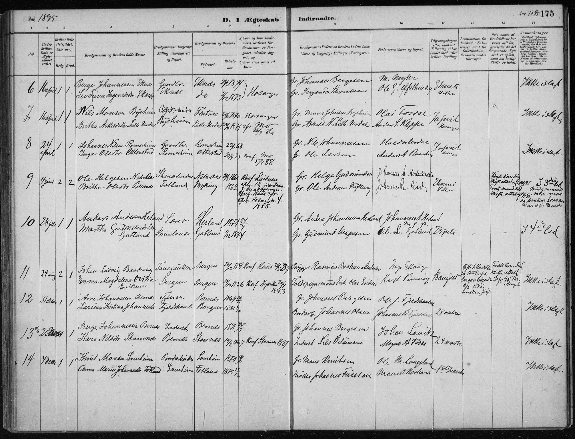 Hosanger sokneprestembete, AV/SAB-A-75801/H/Haa: Parish register (official) no. B  1, 1880-1896, p. 175