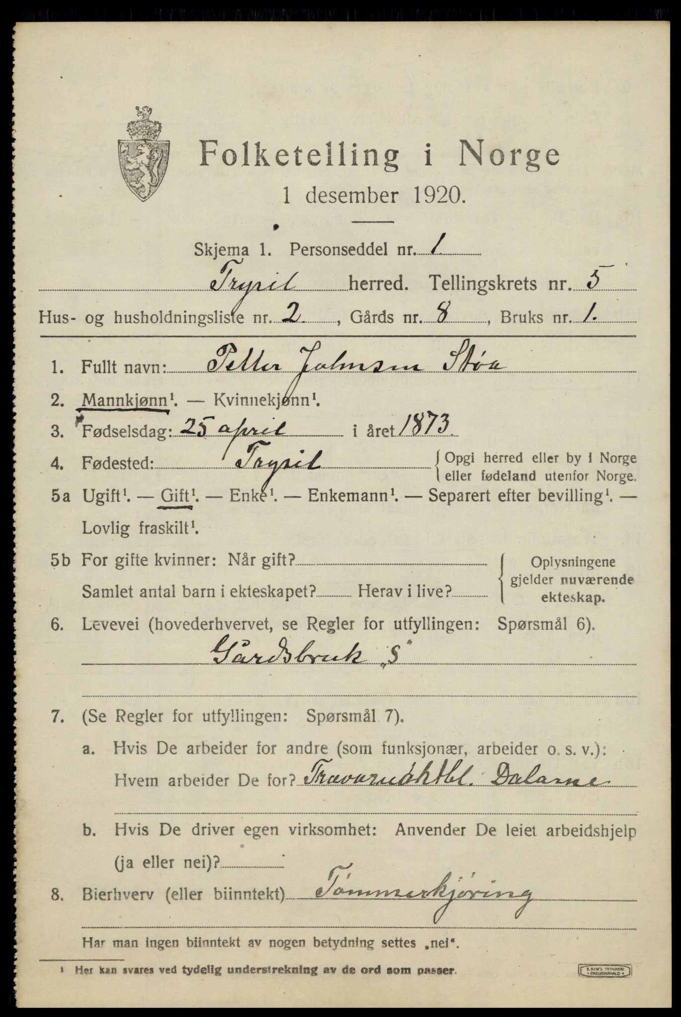 SAH, 1920 census for Trysil, 1920, p. 4323