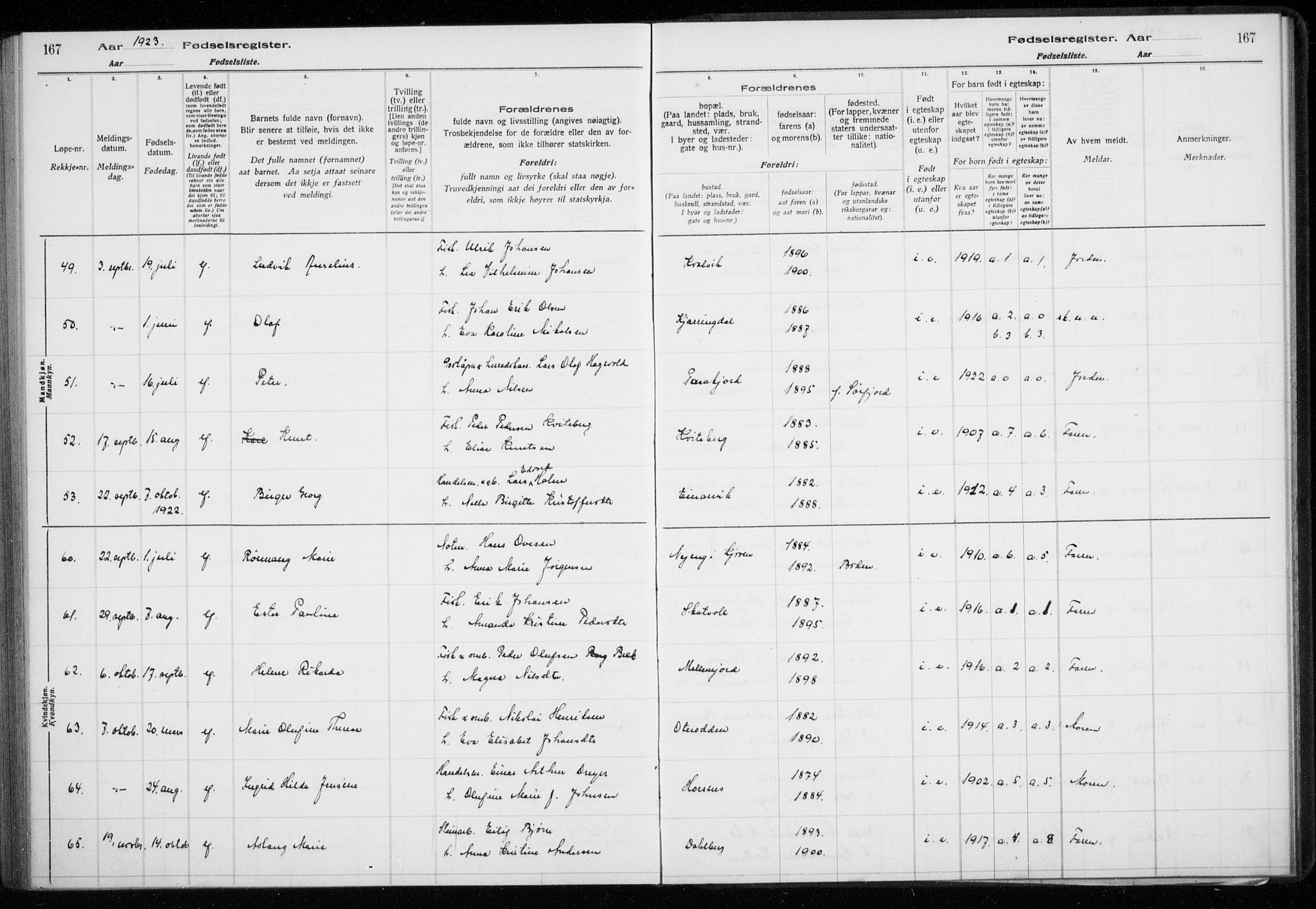 Lyngen sokneprestembete, AV/SATØ-S-1289/I/Ia/L0075: Birth register no. 75, 1916-1924, p. 167