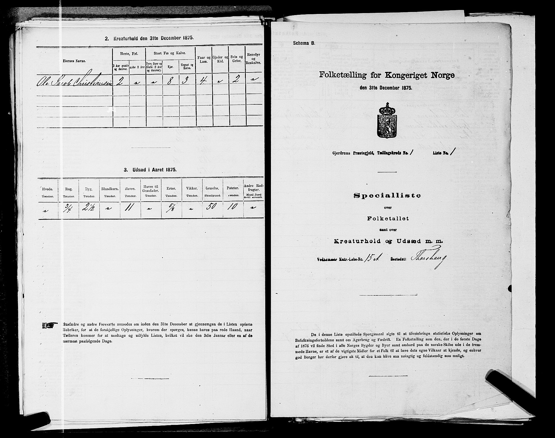 RA, 1875 census for 0234P Gjerdrum, 1875, p. 154