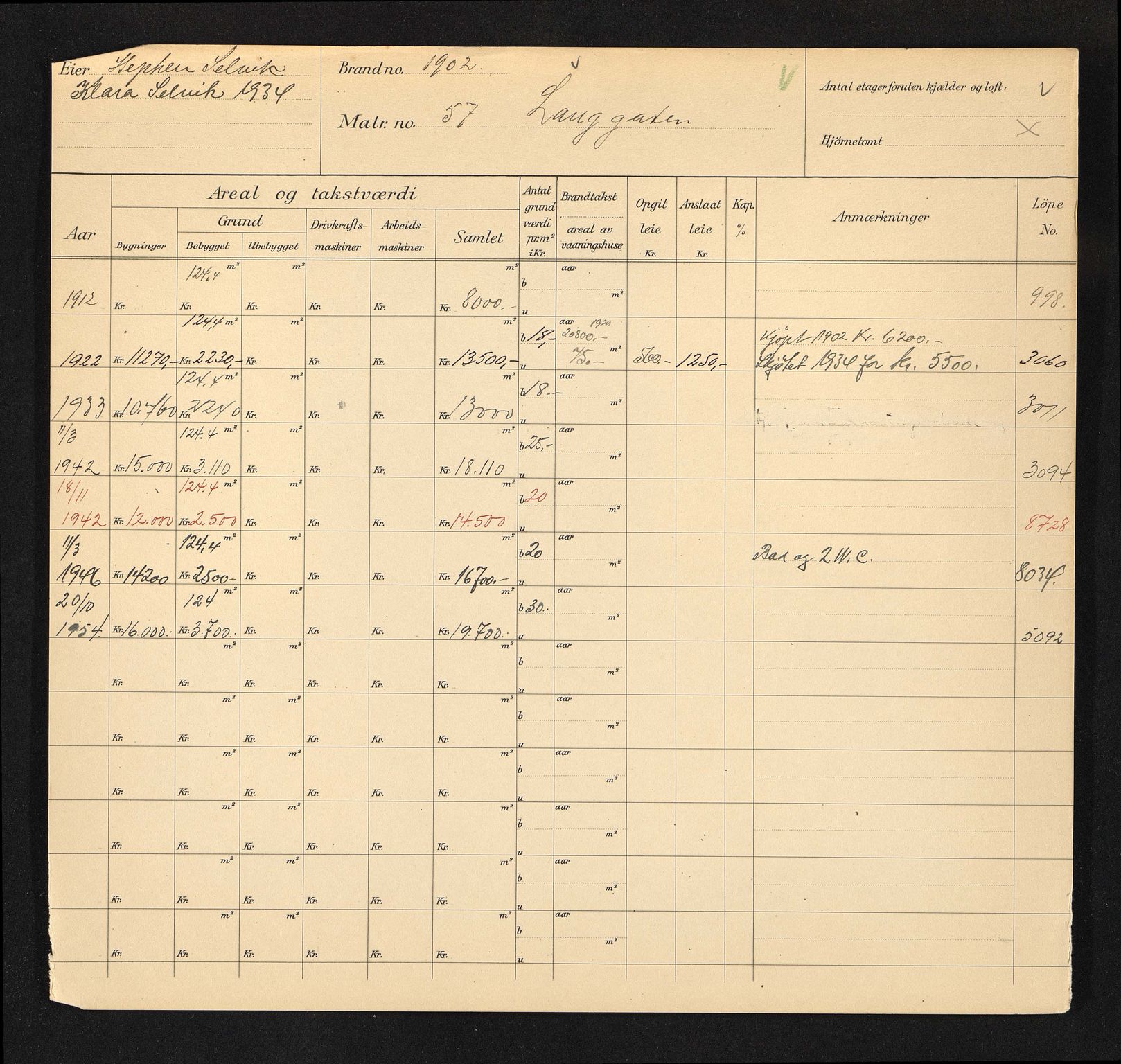 Stavanger kommune. Skattetakstvesenet, BYST/A-0440/F/Fa/Faa/L0027/0008: Skattetakstkort / Langgata 53 - 74