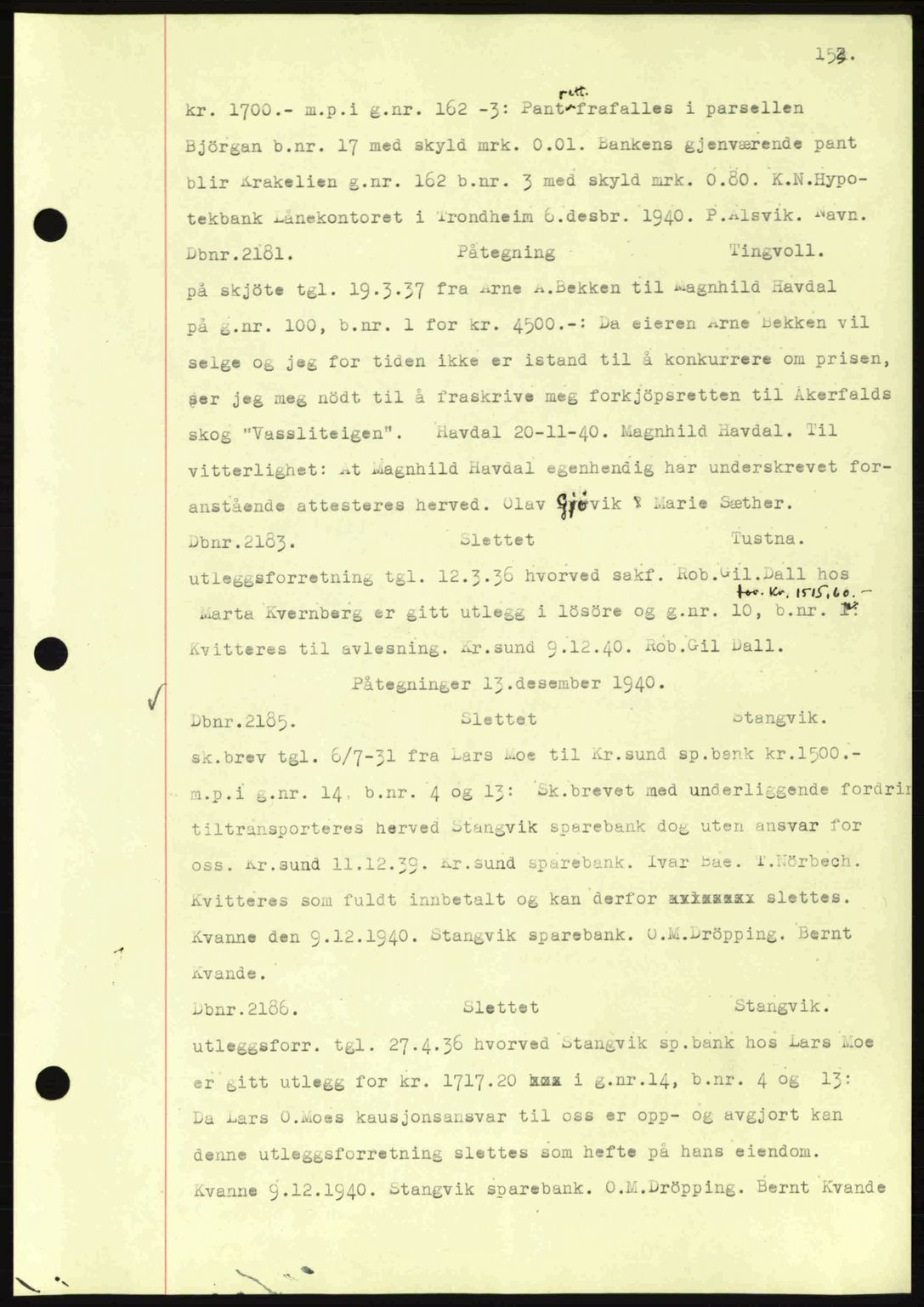 Nordmøre sorenskriveri, AV/SAT-A-4132/1/2/2Ca: Mortgage book no. C81, 1940-1945, Diary no: : 2181/1940