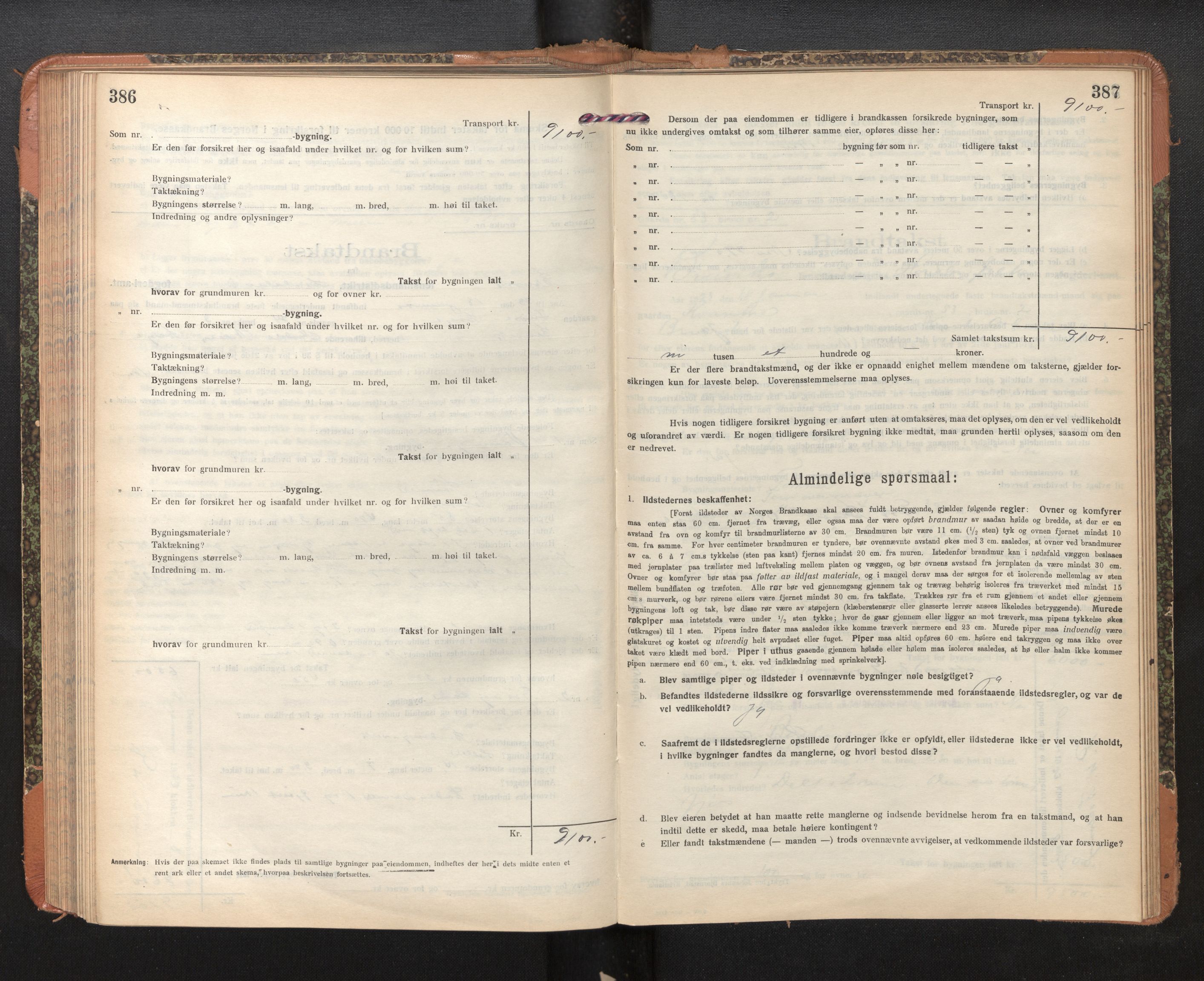 Lensmannen i Bruvik, AV/SAB-A-31301/0012/L0009: Branntakstprotokoll, skjematakst, 1918-1925, p. 386-387