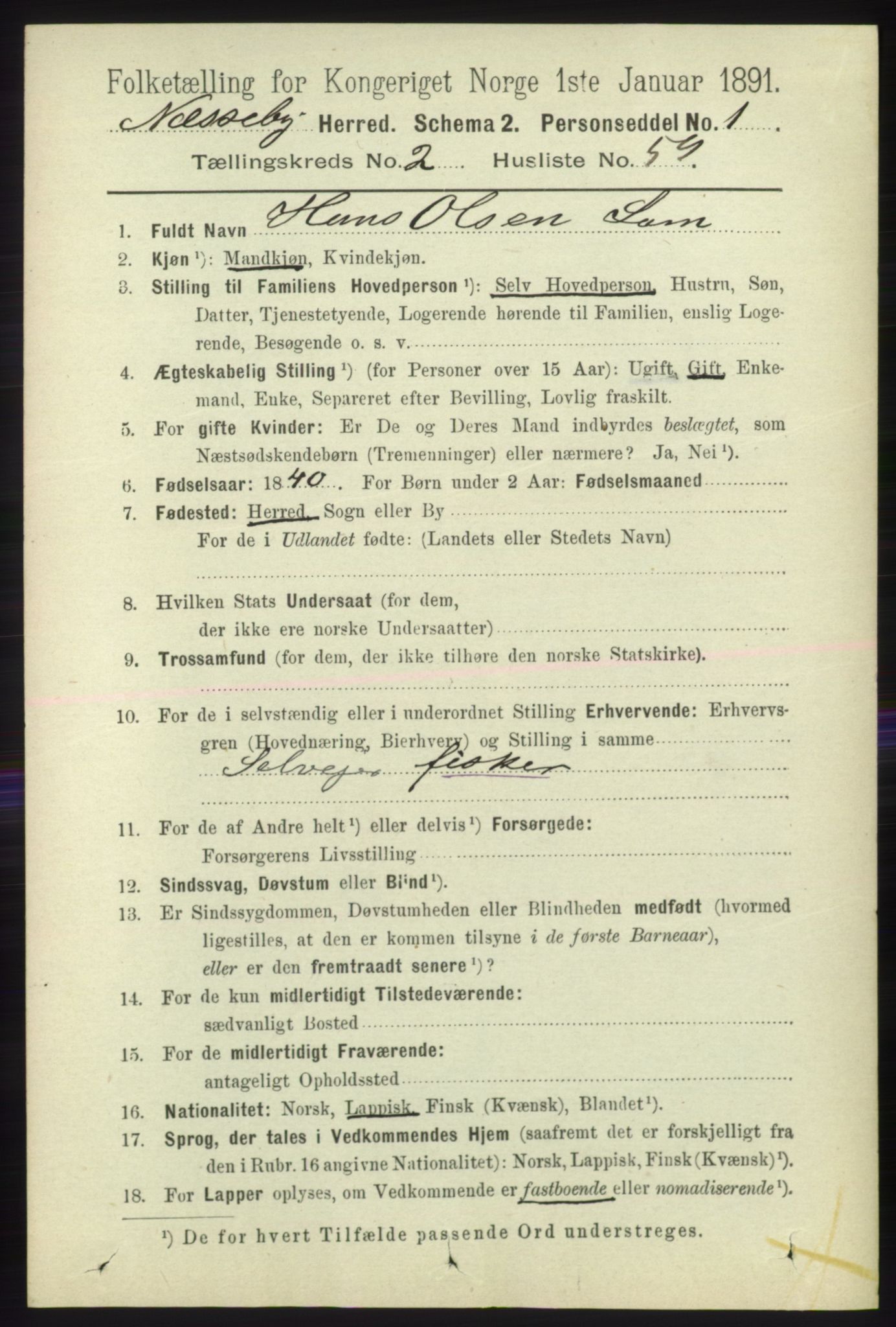 RA, 1891 census for 2027 Nesseby, 1891, p. 976